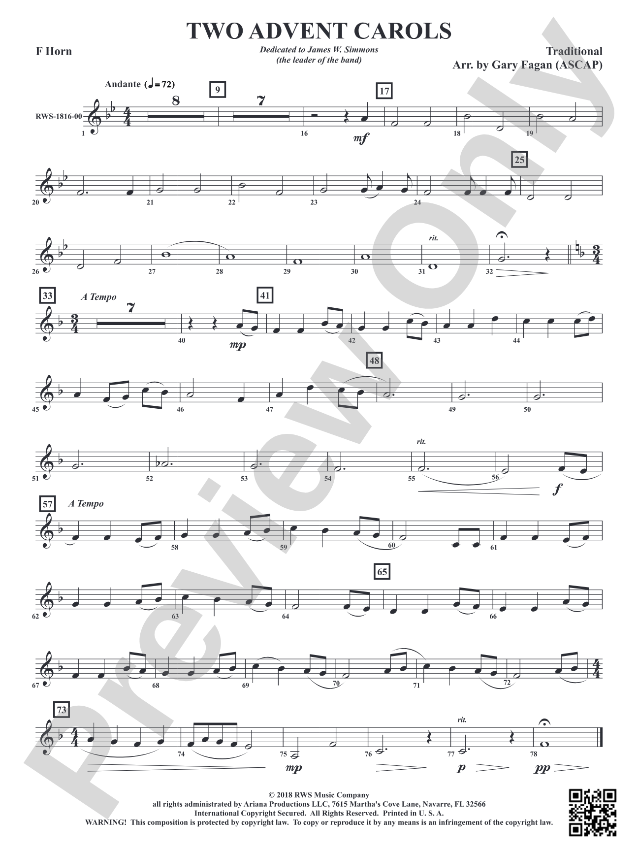 Two Advent Carols: 1st F Horn