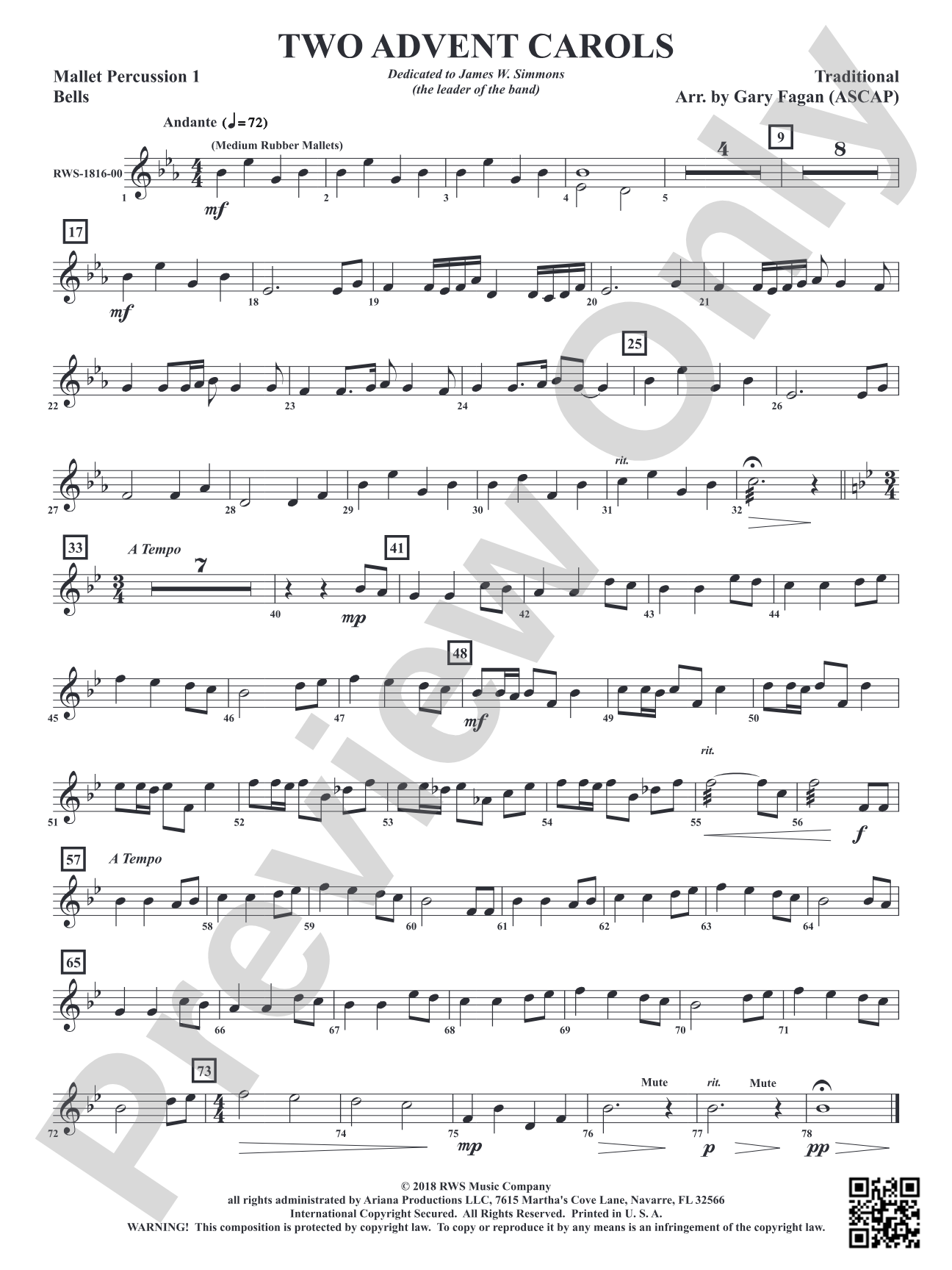 Two Advent Carols: 1st Mallet Percussion