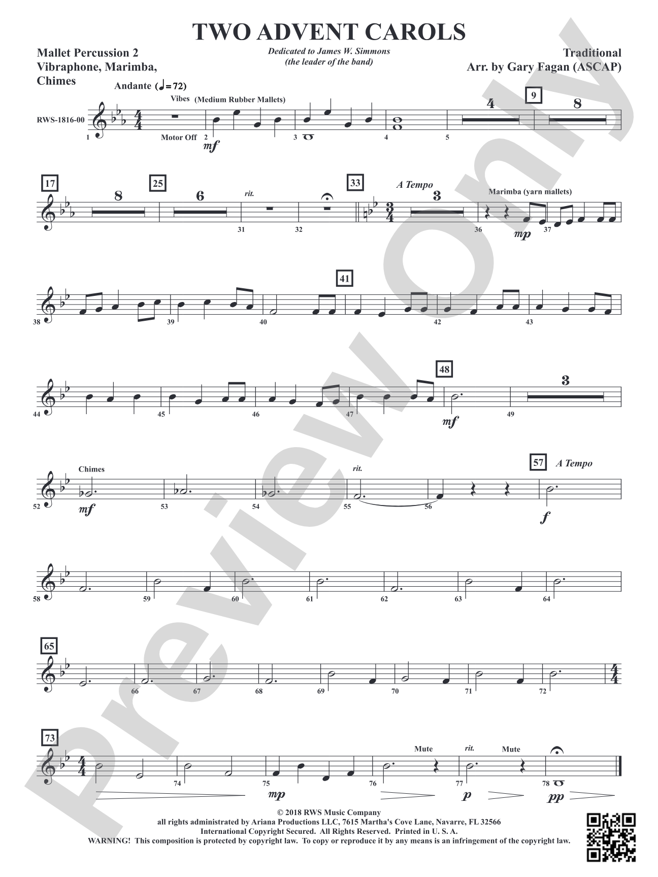 Two Advent Carols: 2nd Mallet Percussion