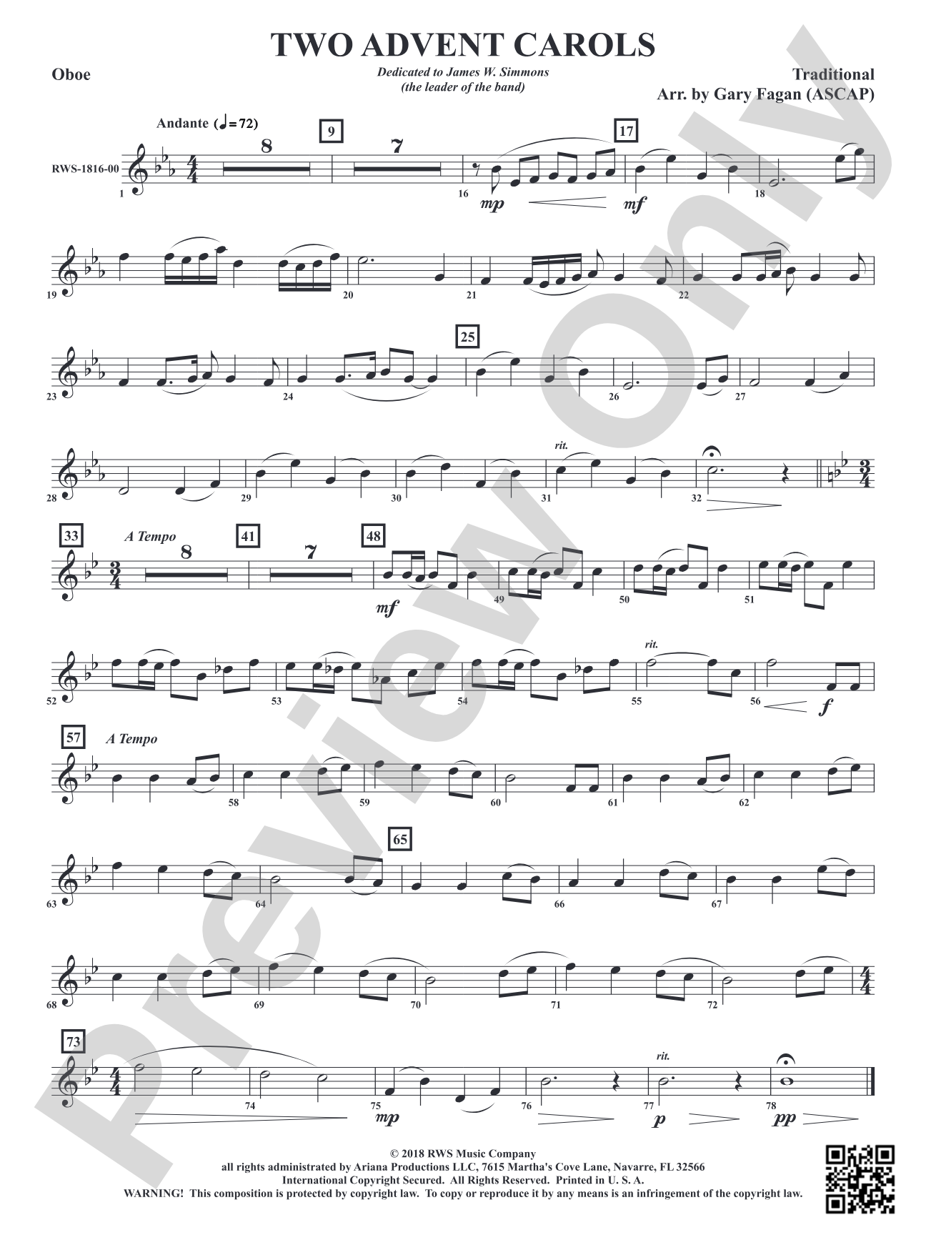 Two Advent Carols: Oboe