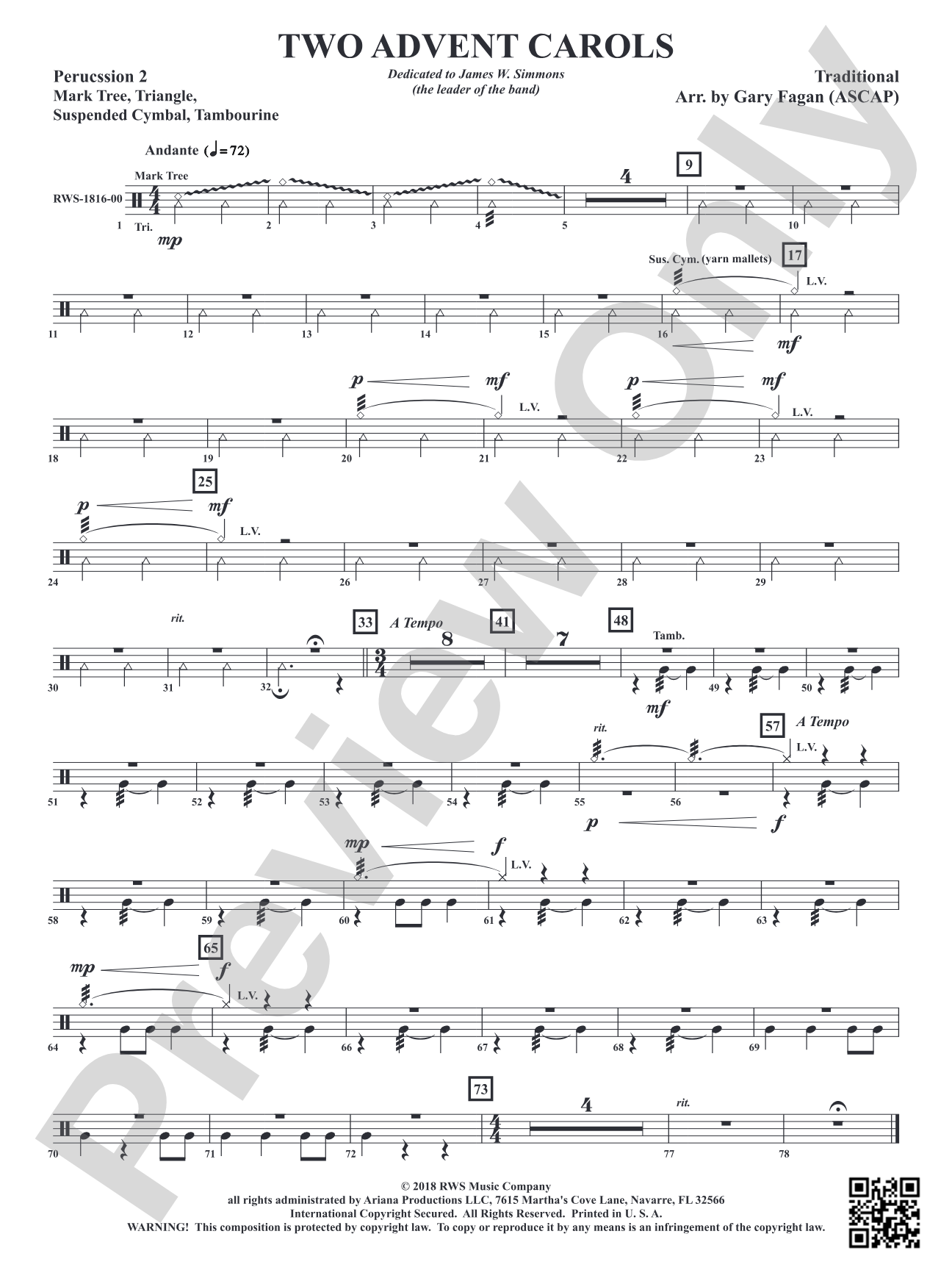 Two Advent Carols: 2nd Percussion