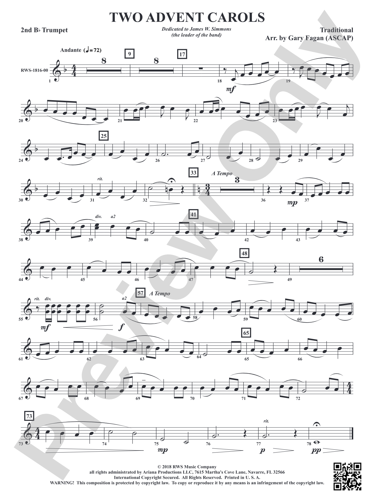 Two Advent Carols: 2nd B-flat Trumpet