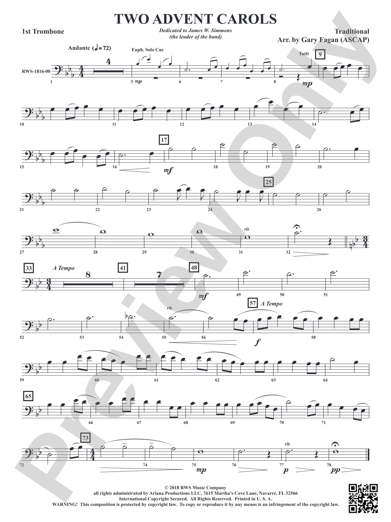 Two Advent Carols: 1st Trombone