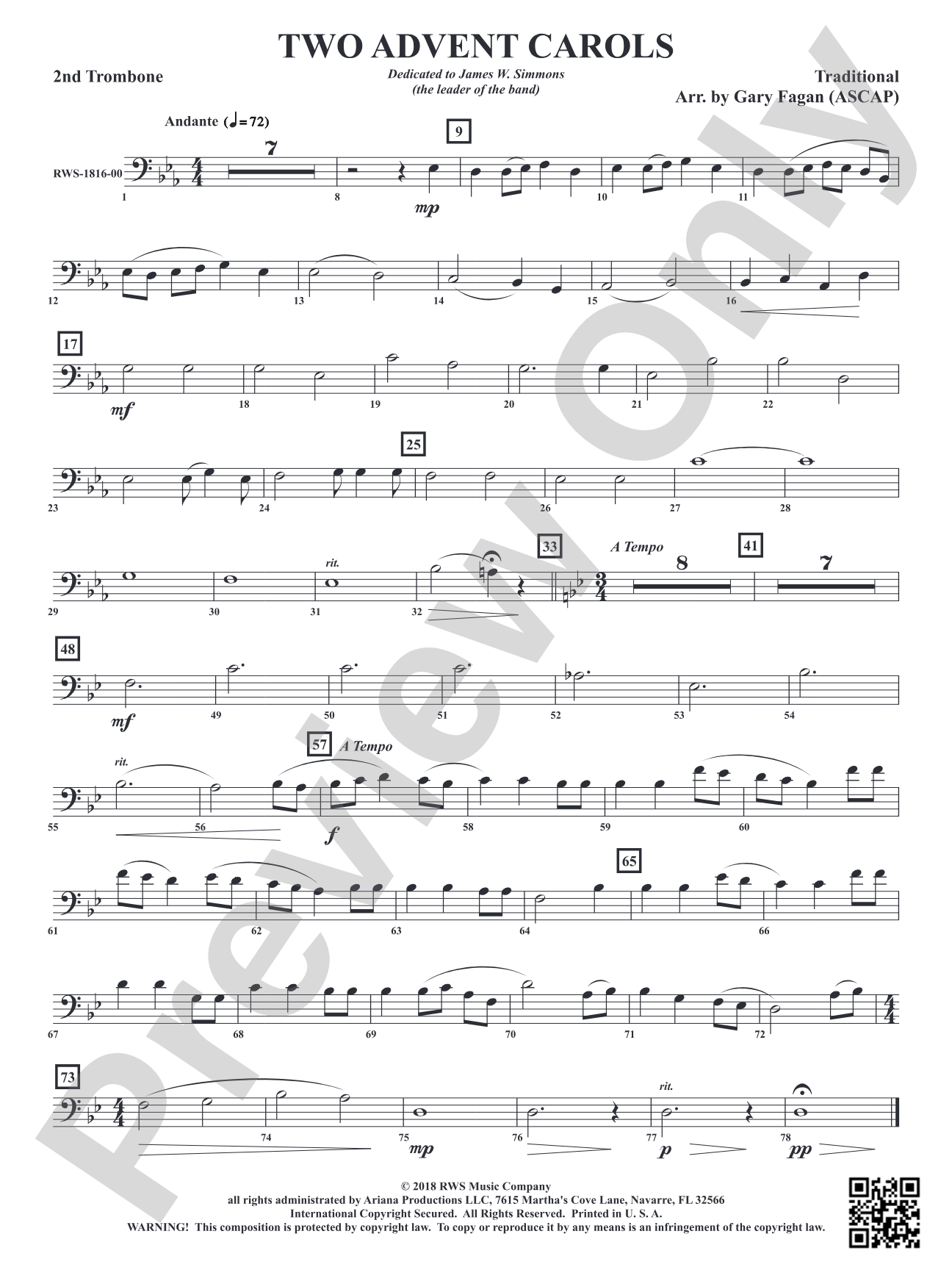 Two Advent Carols: 2nd Trombone