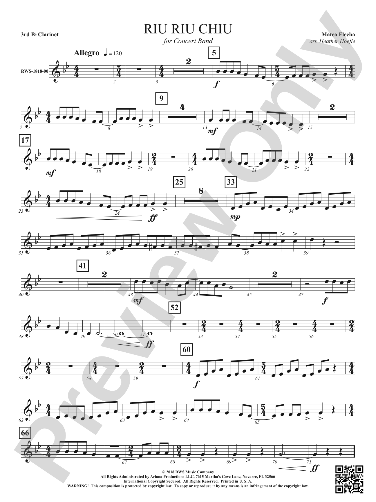 Riu Riu Chiu: 3rd B-flat Clarinet