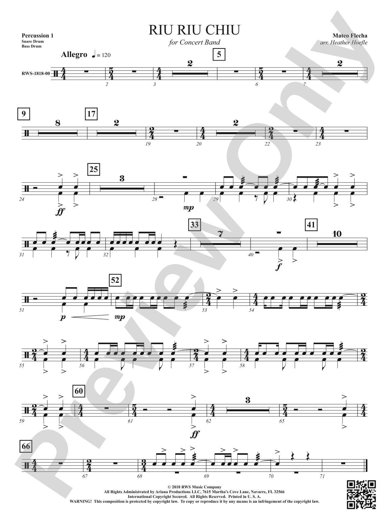 Riu Riu Chiu: 1st Percussion