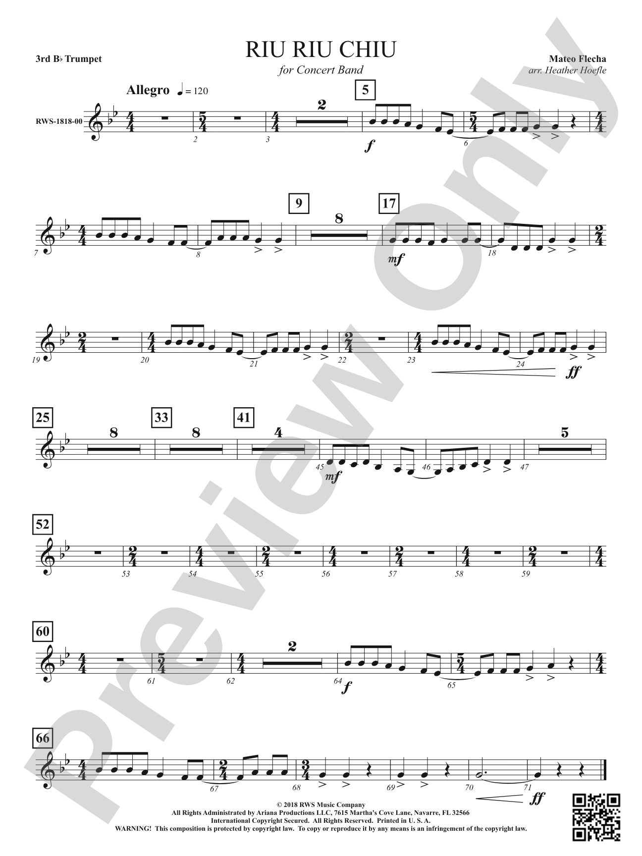 Riu Riu Chiu: 3rd B-flat Trumpet
