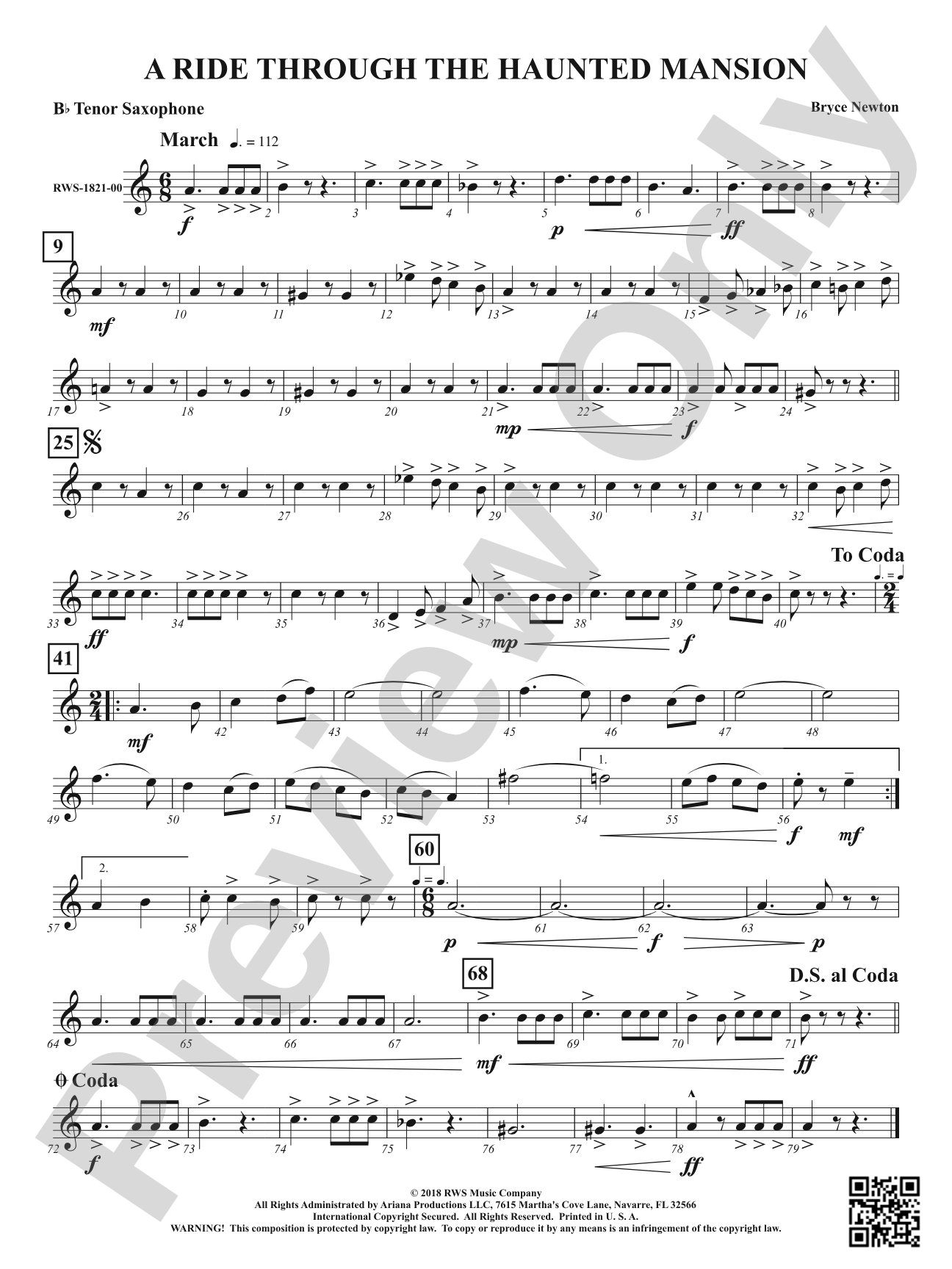 A Ride Through the Haunted Mansion: B-flat Tenor Saxophone