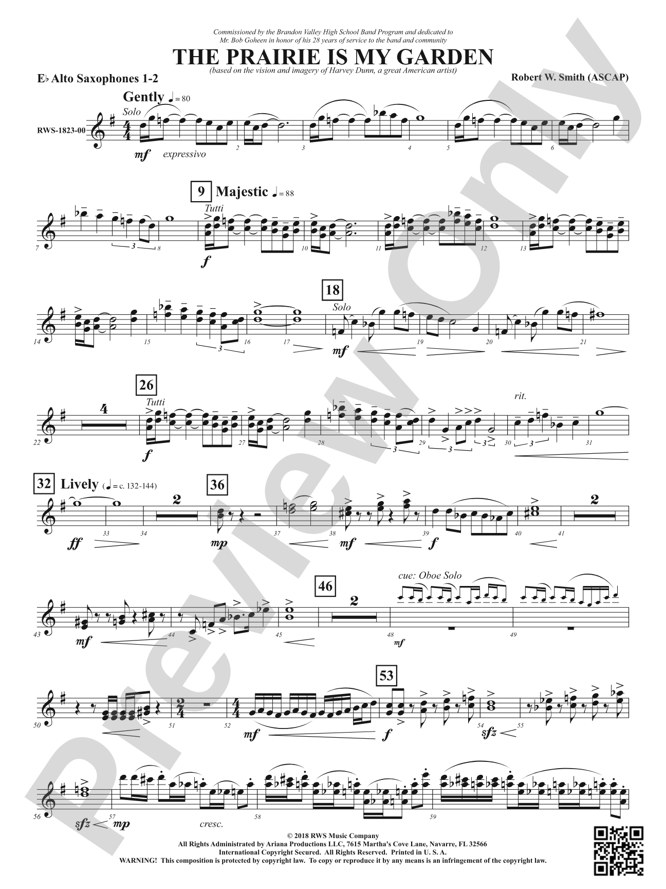 The Prairie Is My Garden - Based on the Vision and Imagery of Harvey Dunn, a Great American Artist: 1st & 2nd E-flat Alto Saxophone