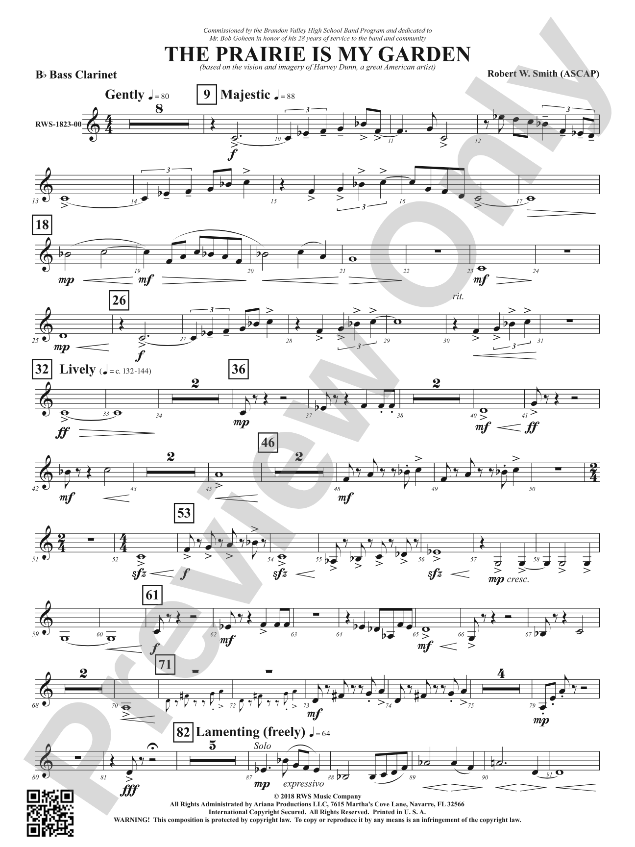 The Prairie Is My Garden - Based on the Vision and Imagery of Harvey Dunn, a Great American Artist: B-flat Bass Clarinet
