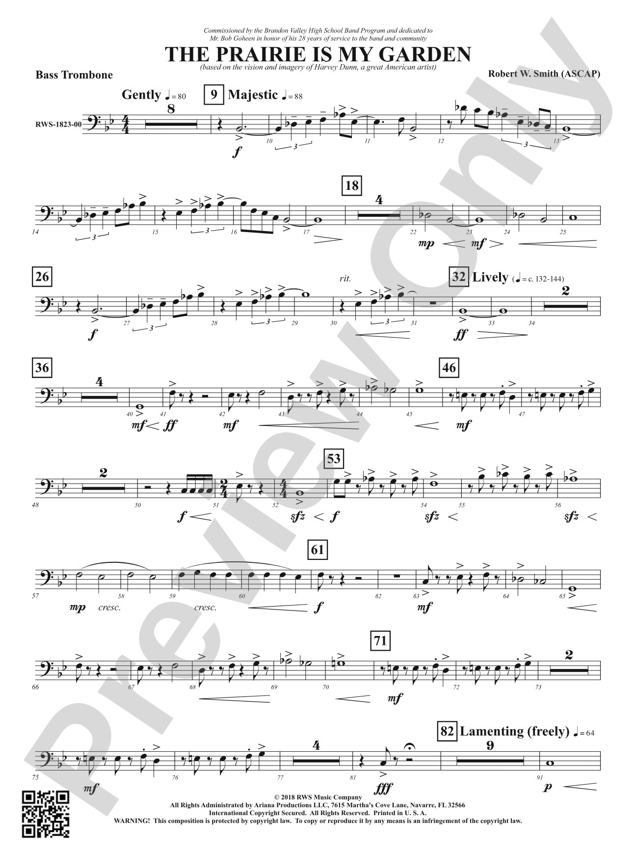 The Prairie Is My Garden - Based on the Vision and Imagery of Harvey Dunn, a Great American Artist: Bass Trombone