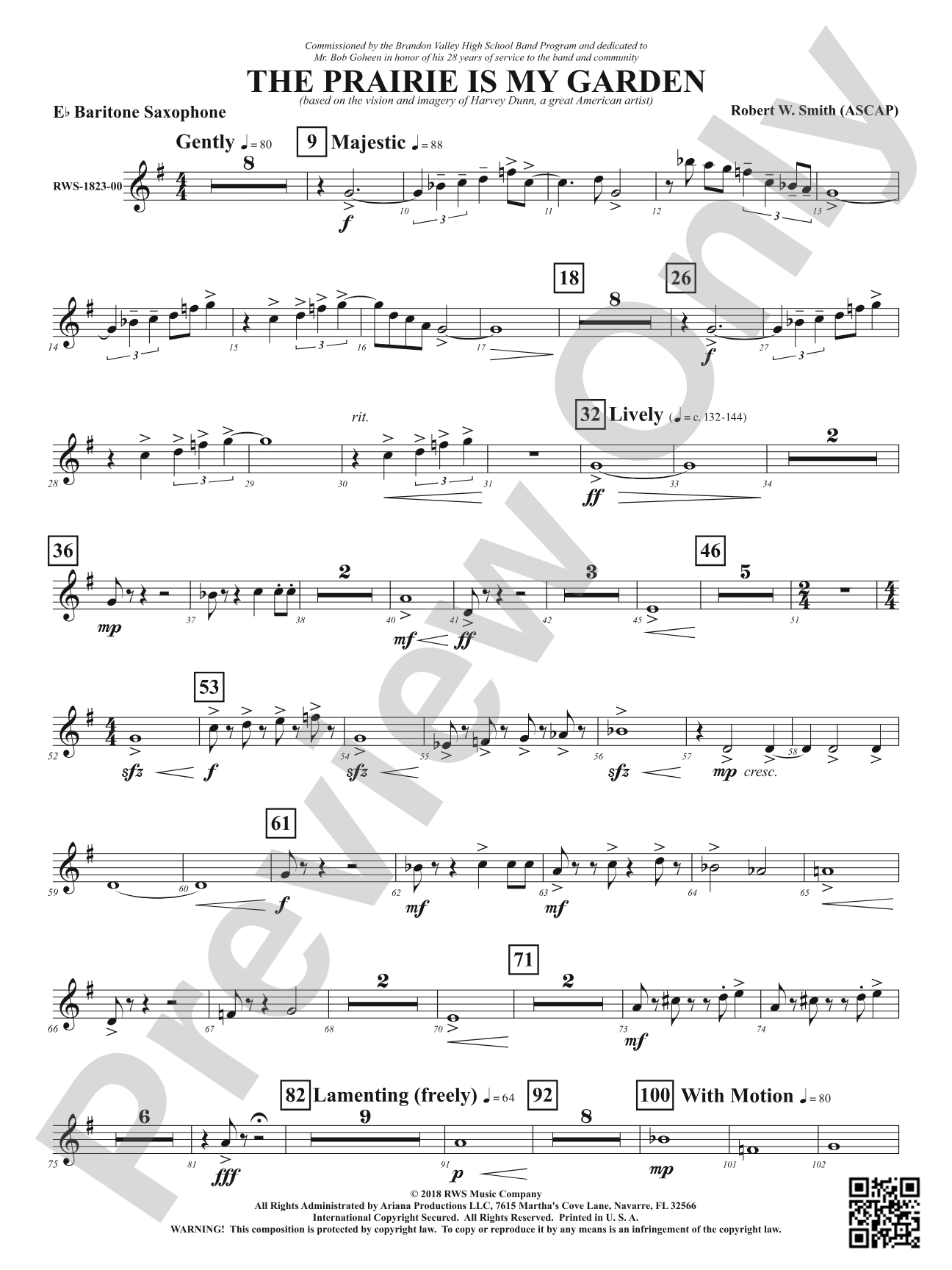 The Prairie Is My Garden - Based on the Vision and Imagery of Harvey Dunn, a Great American Artist: E-flat Baritone Saxophone