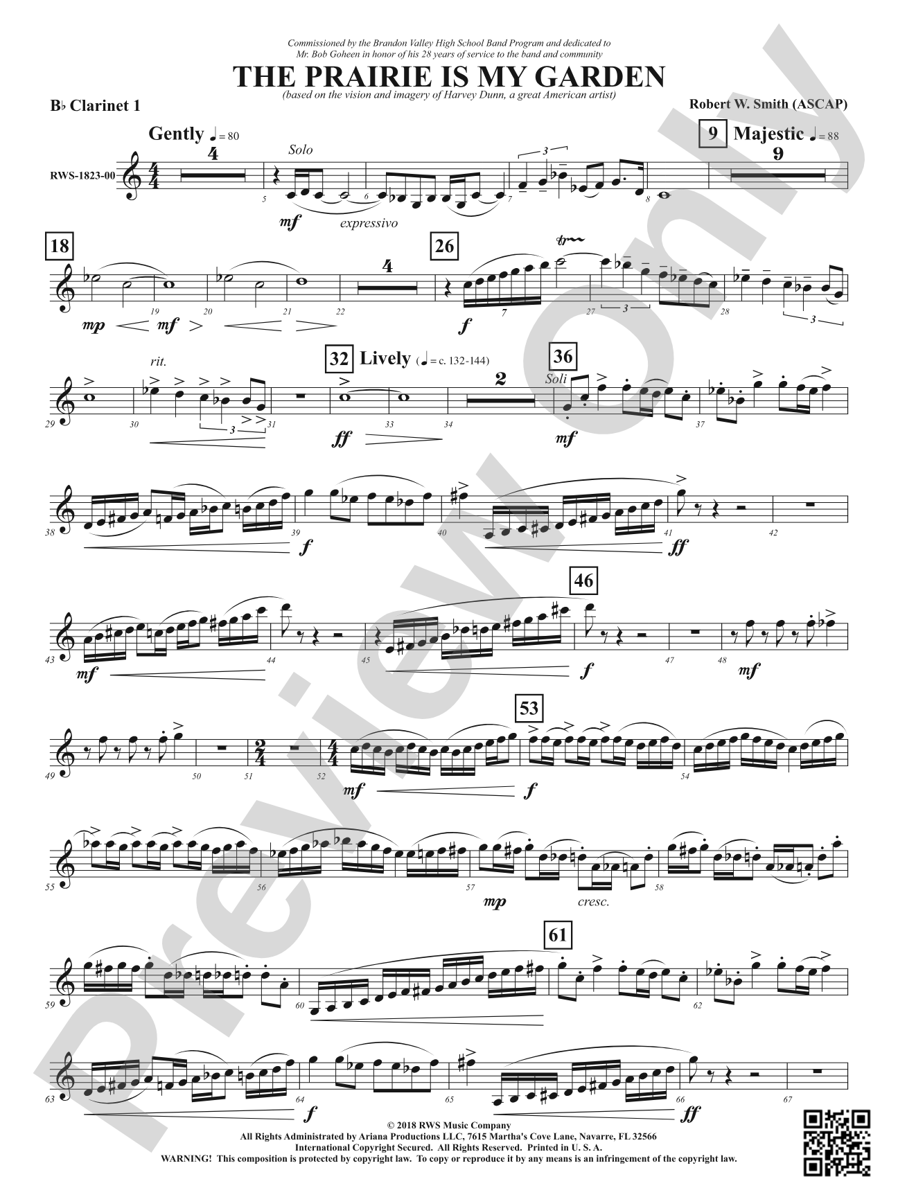 The Prairie Is My Garden - Based on the Vision and Imagery of Harvey Dunn, a Great American Artist: 1st B-flat Clarinet