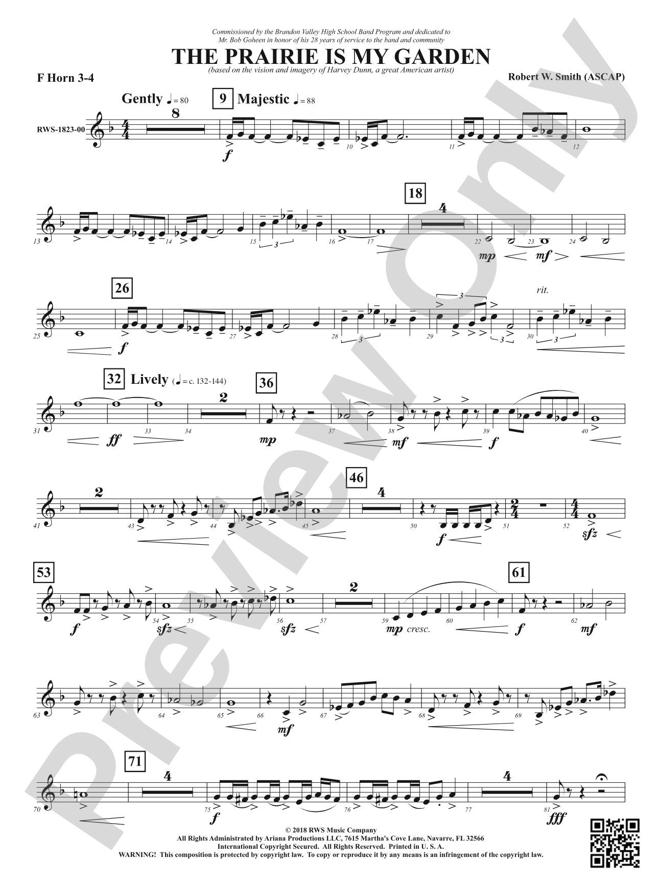 The Prairie Is My Garden - Based on the Vision and Imagery of Harvey Dunn, a Great American Artist: 3rd & 4th F Horns