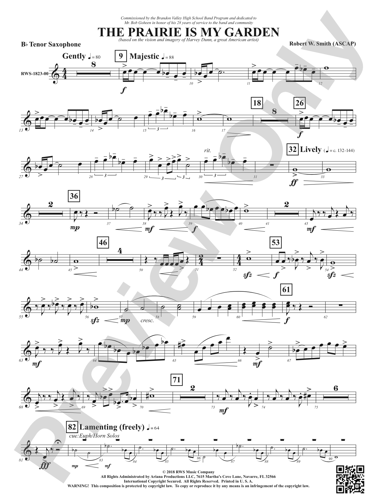 The Prairie Is My Garden - Based on the Vision and Imagery of Harvey Dunn, a Great American Artist: B-flat Tenor Saxophone