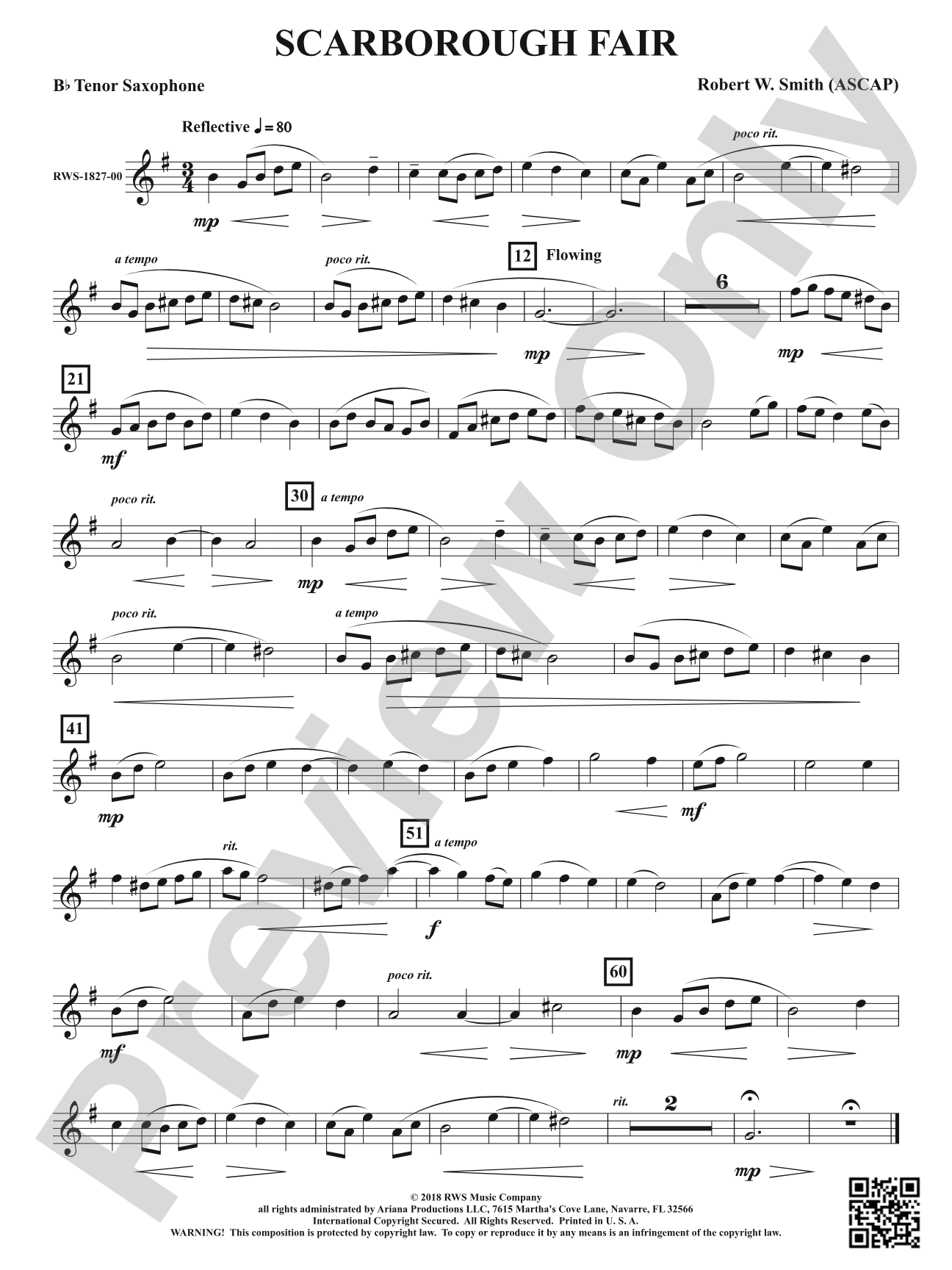 Scarborough Fair: B-flat Tenor Saxophone