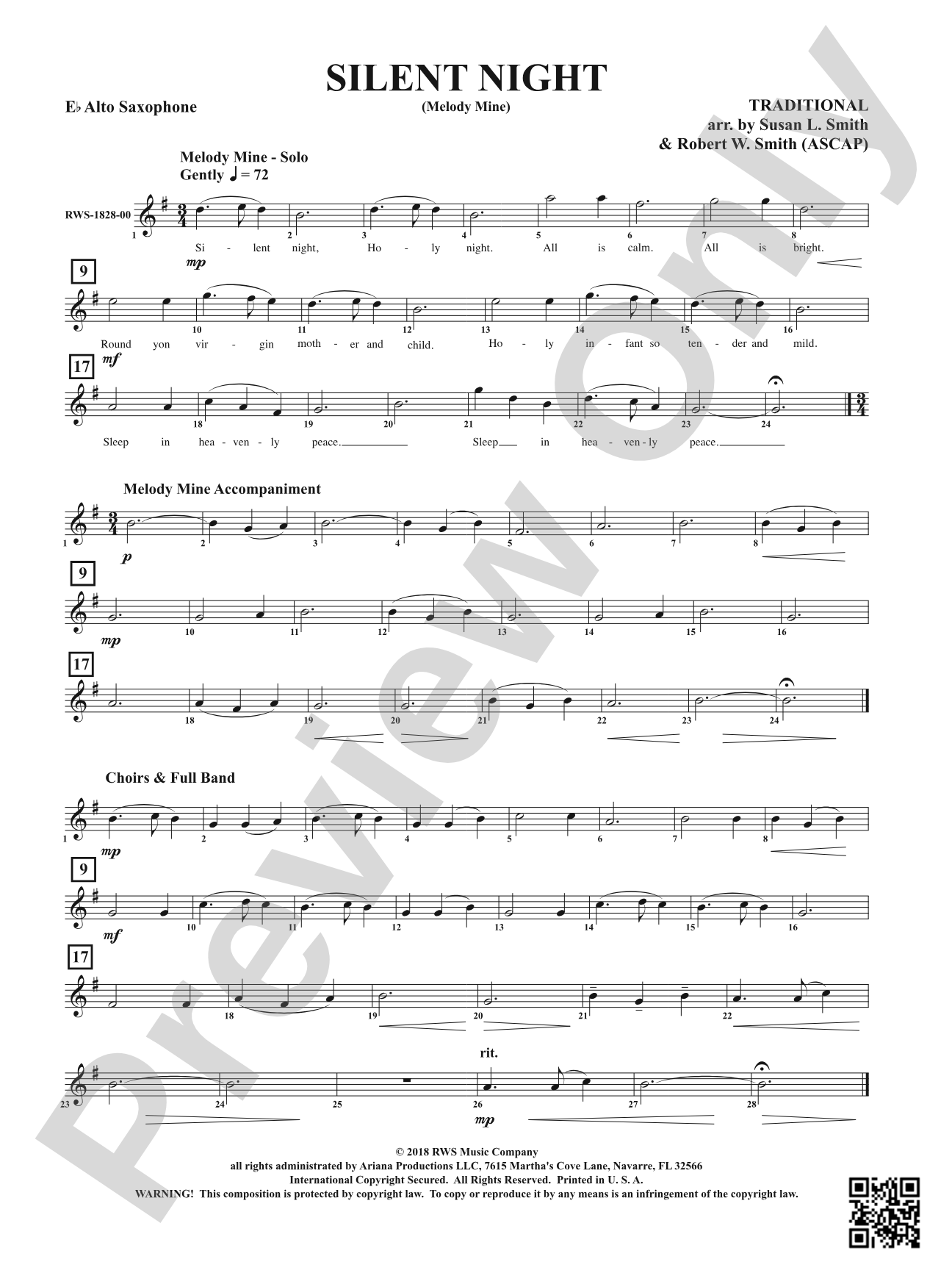 Silent Night - Melody Mine: 1st E-flat Alto Saxophone