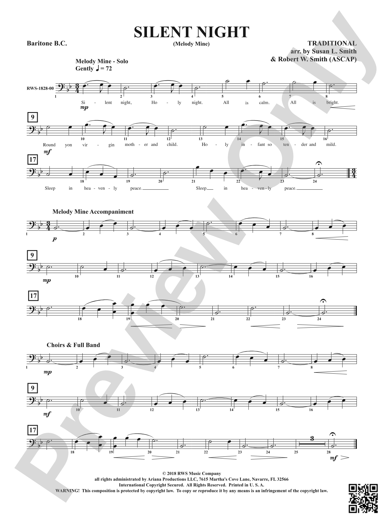Silent Night - Melody Mine: Baritone B.C.