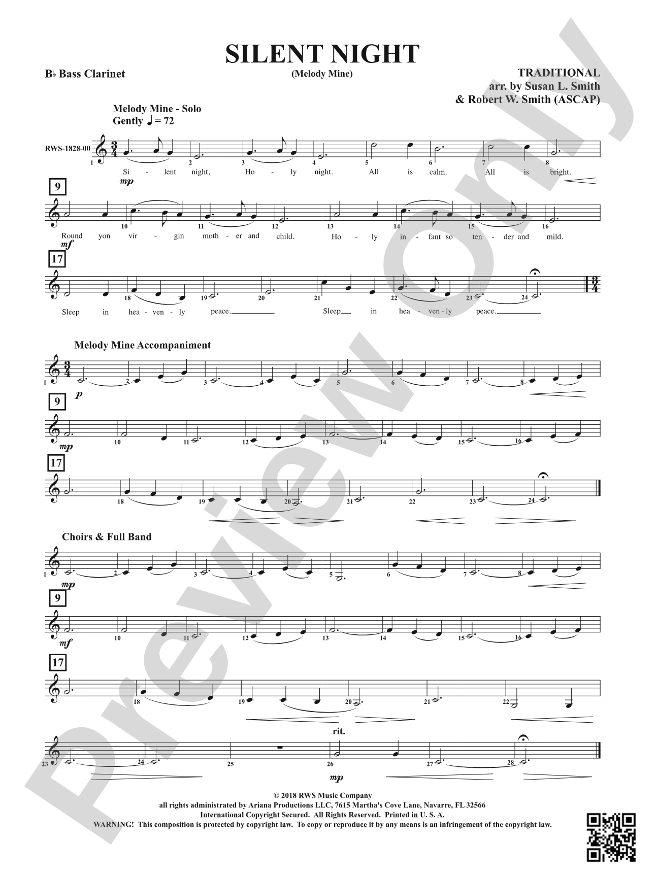 Silent Night - Melody Mine: B-flat Bass Clarinet