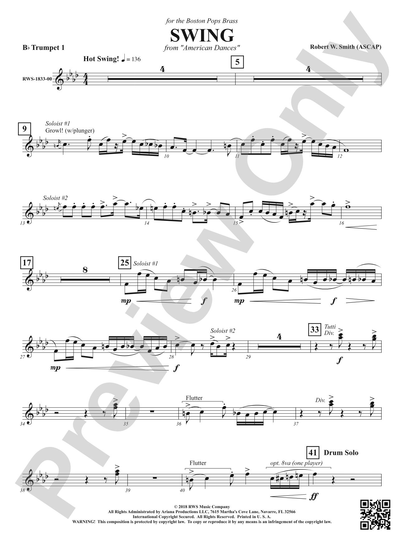 Swing - From <i>American Dances</i>: 1st B-flat Trumpet