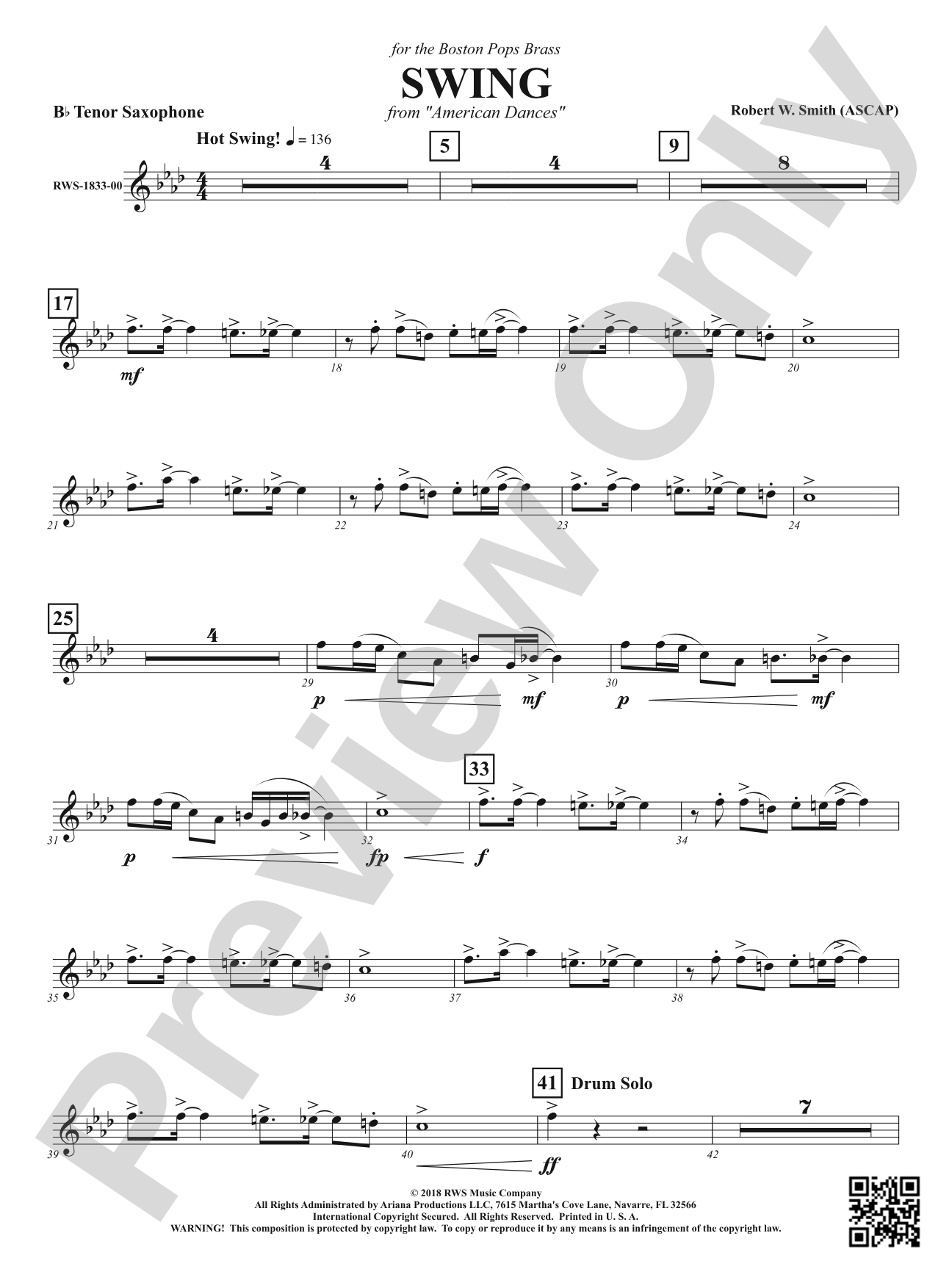 Swing - From <i>American Dances</i>: B-flat Tenor Saxophone