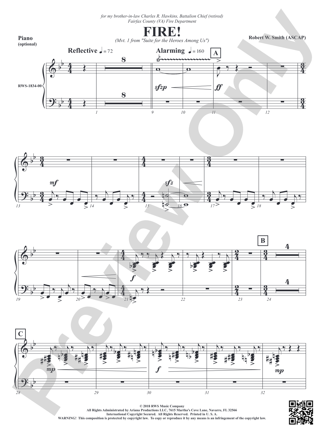 Fire! - Mvt. 1 from <i>Suite for the Heroes Among Us</i>: Optional Piano