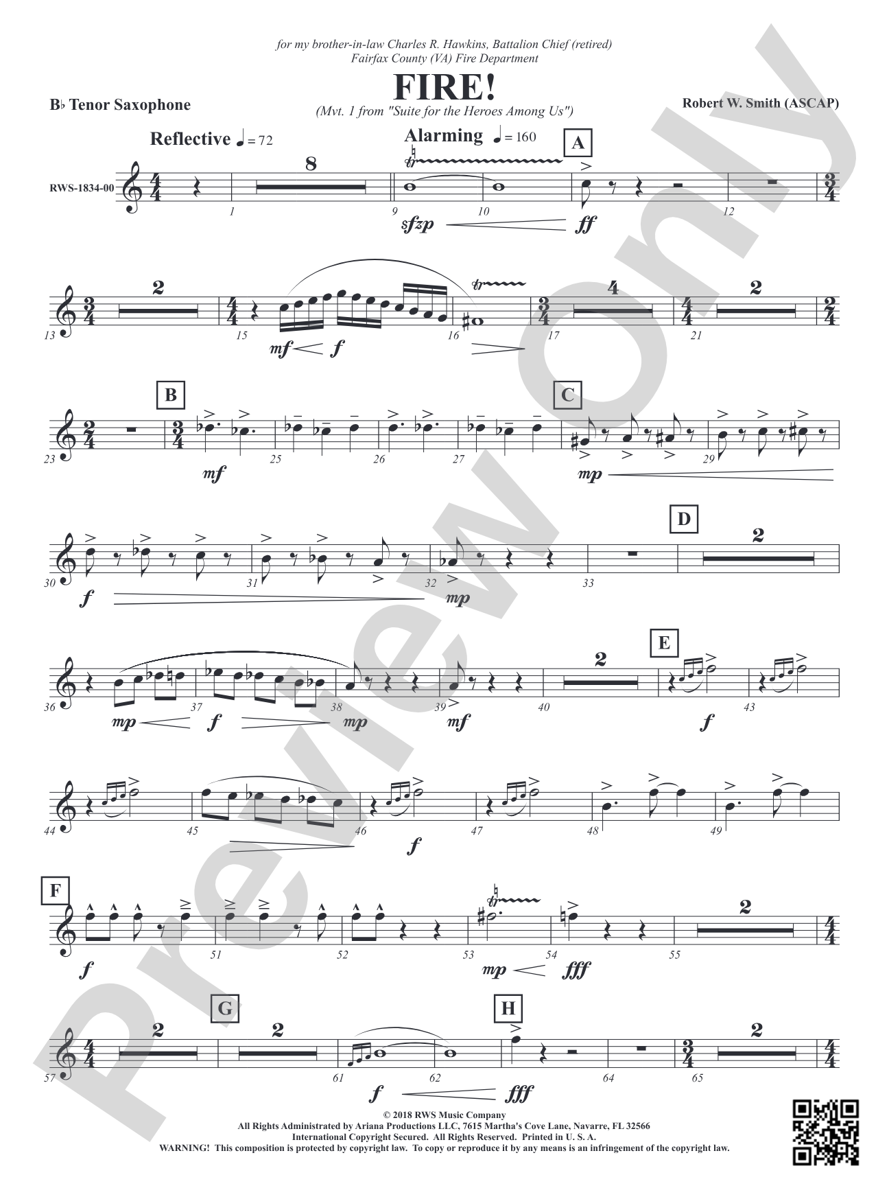 Fire! - Mvt. 1 from <i>Suite for the Heroes Among Us</i>: B-flat Tenor Saxophone