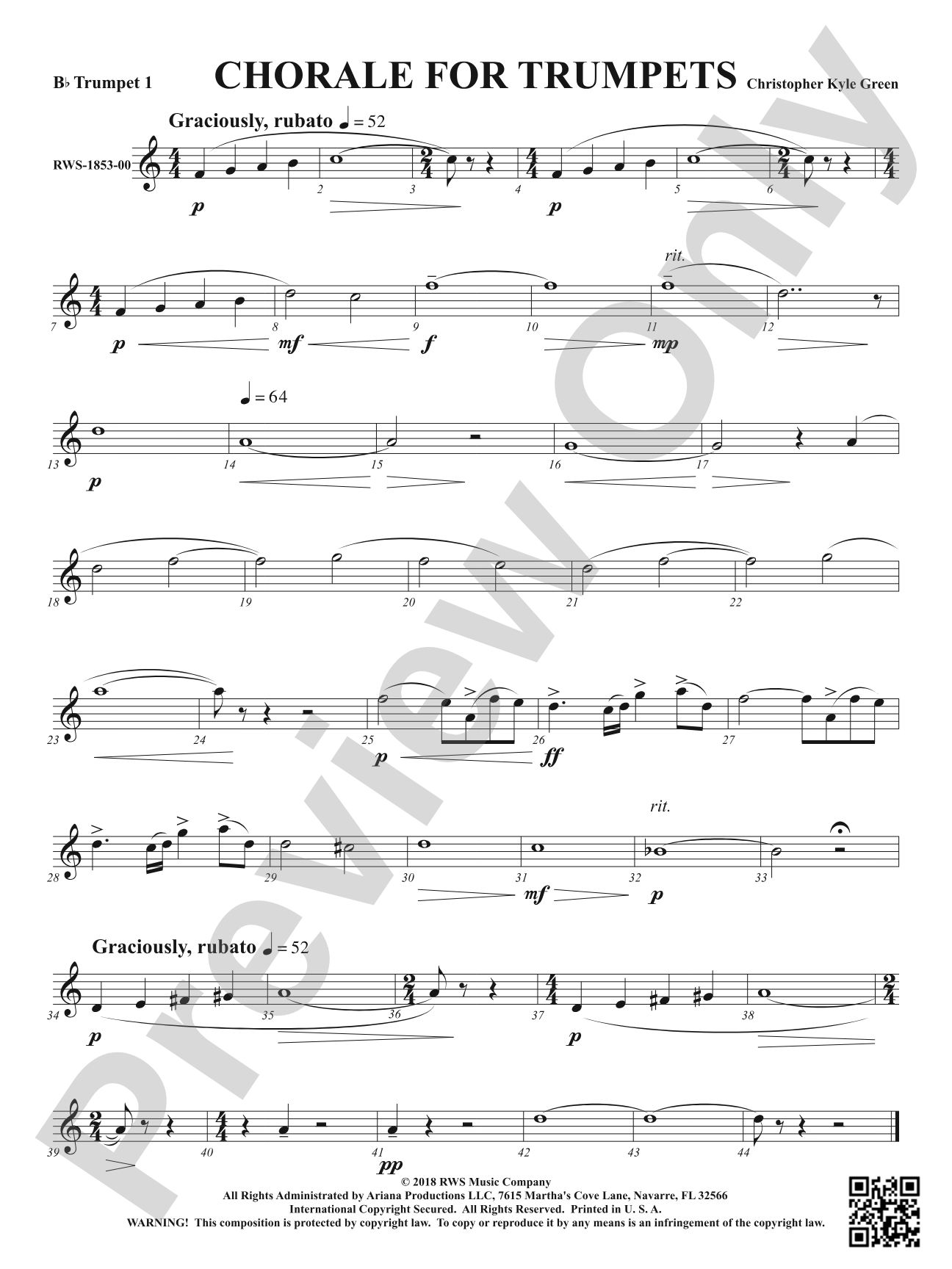 Chorale for Trumpets: 1st B-flat Trumpet