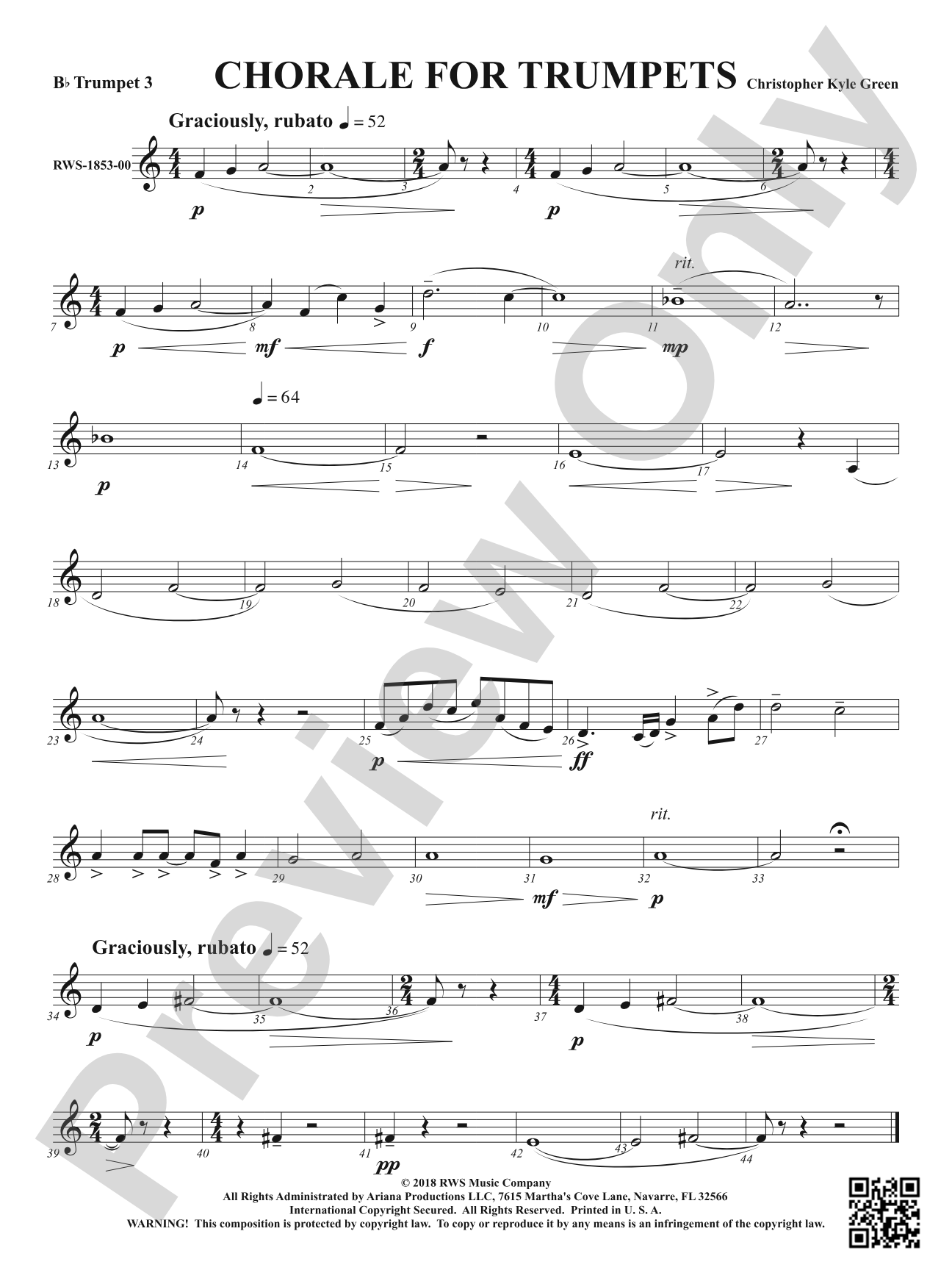 Chorale for Trumpets: 3rd B-flat Trumpet