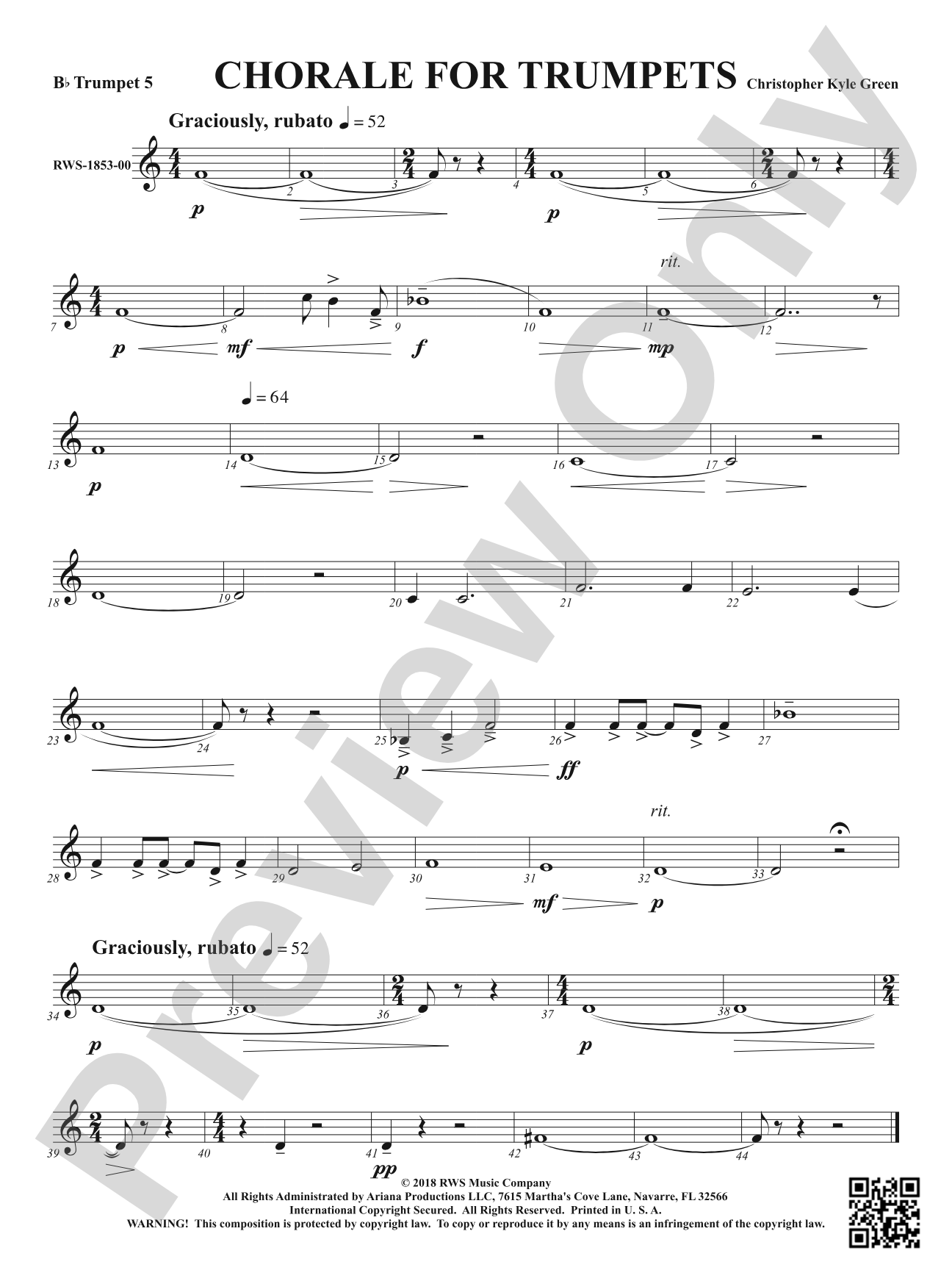 Chorale for Trumpets: 5th B-flat Trumpet