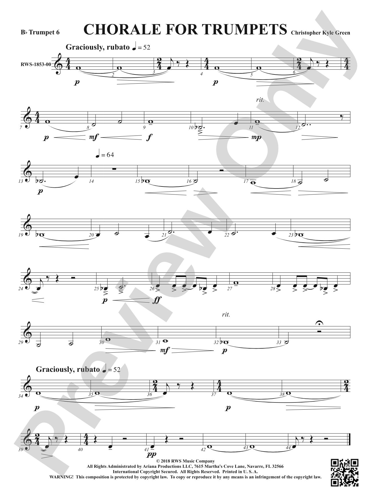 Chorale for Trumpets: 6th B-flat Trumpet