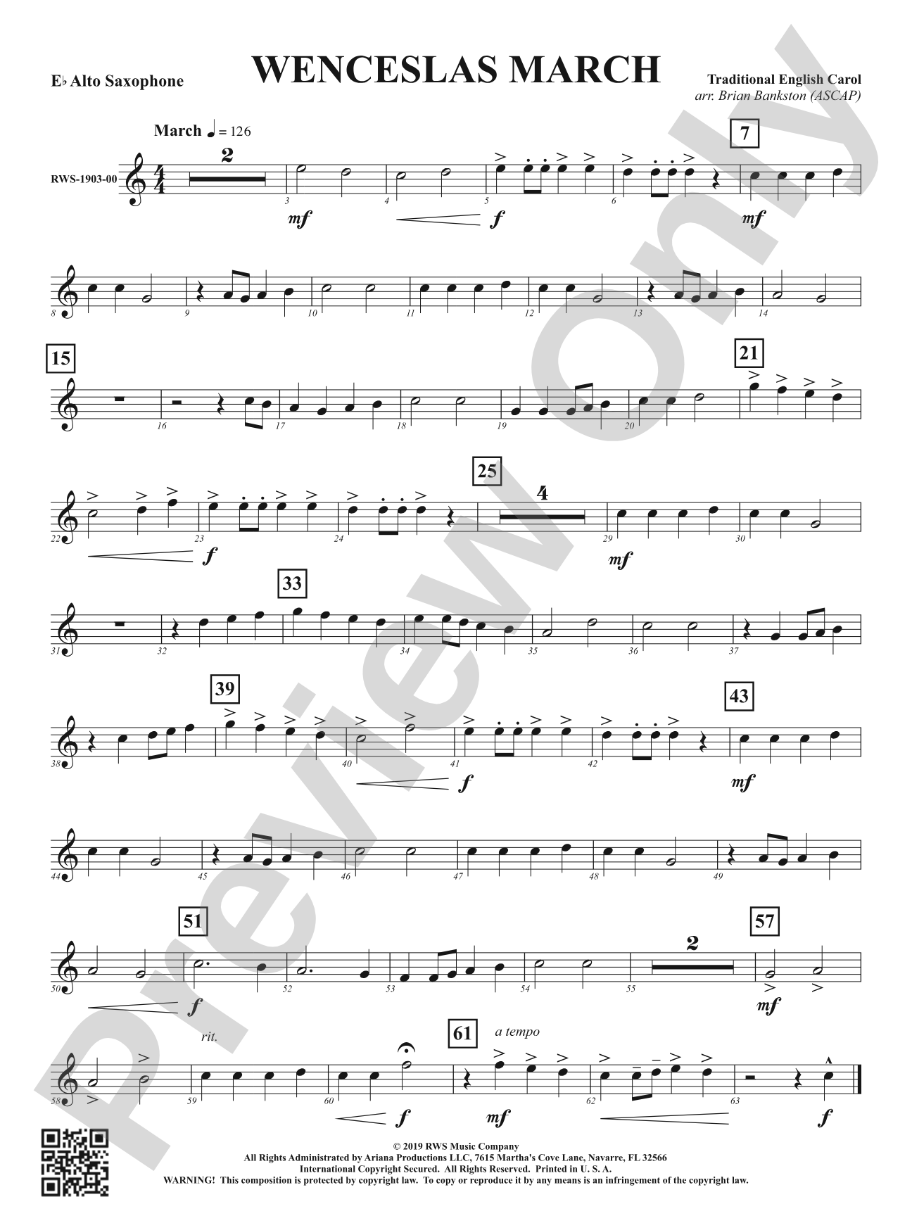 Wenceslas March: 1st E-flat Alto Saxophone