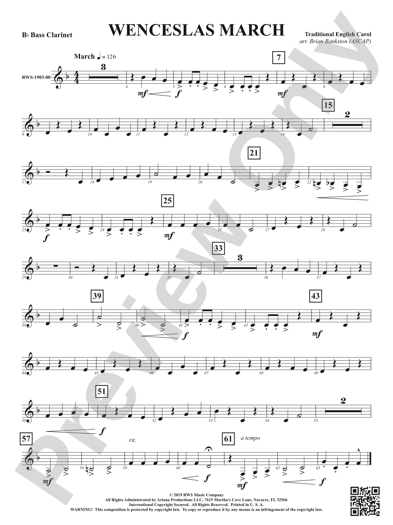 Wenceslas March: B-flat Bass Clarinet