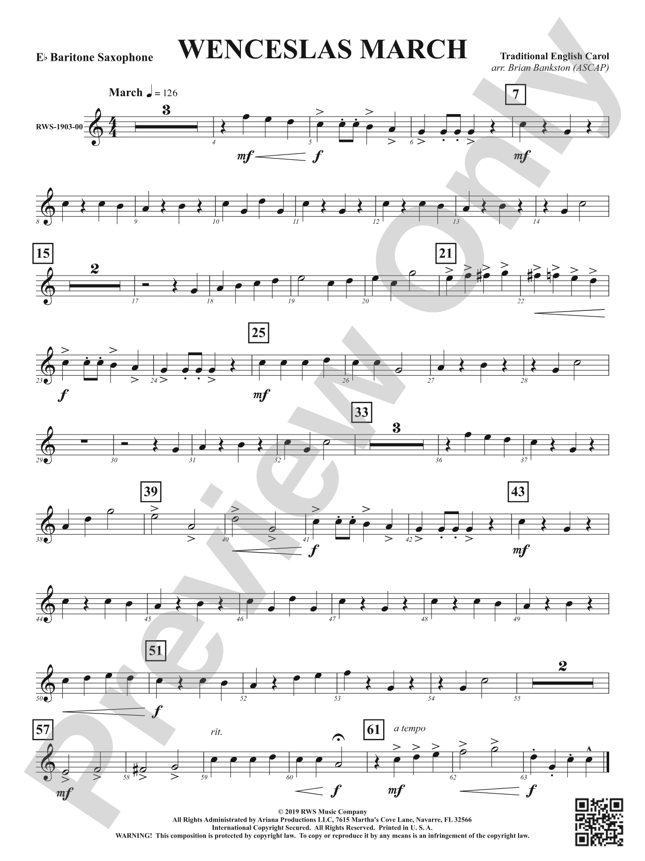 Wenceslas March: E-flat Baritone Saxophone