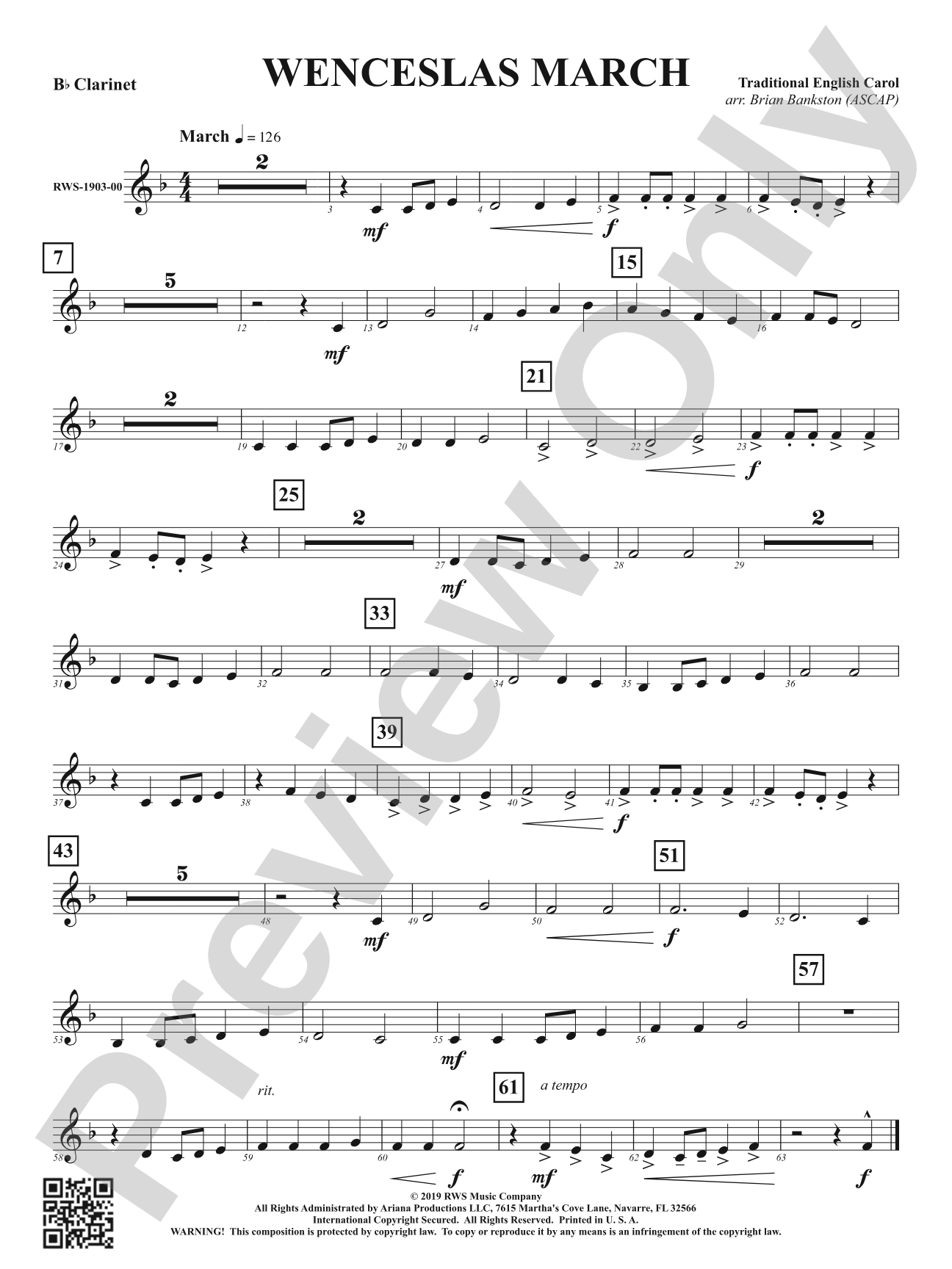 Wenceslas March: 1st B-flat Clarinet