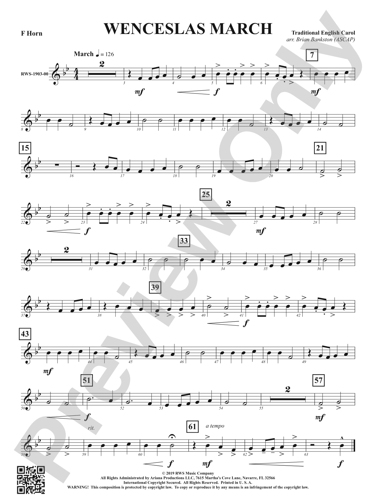 Wenceslas March: 1st F Horn