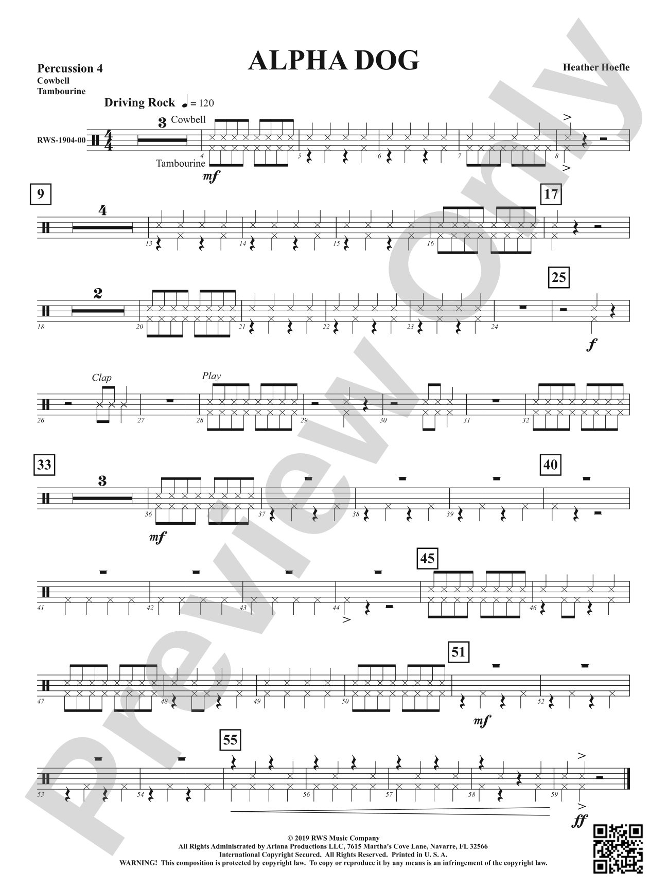 Alpha Dog: Percussion 4: Cowbell, Tambourine