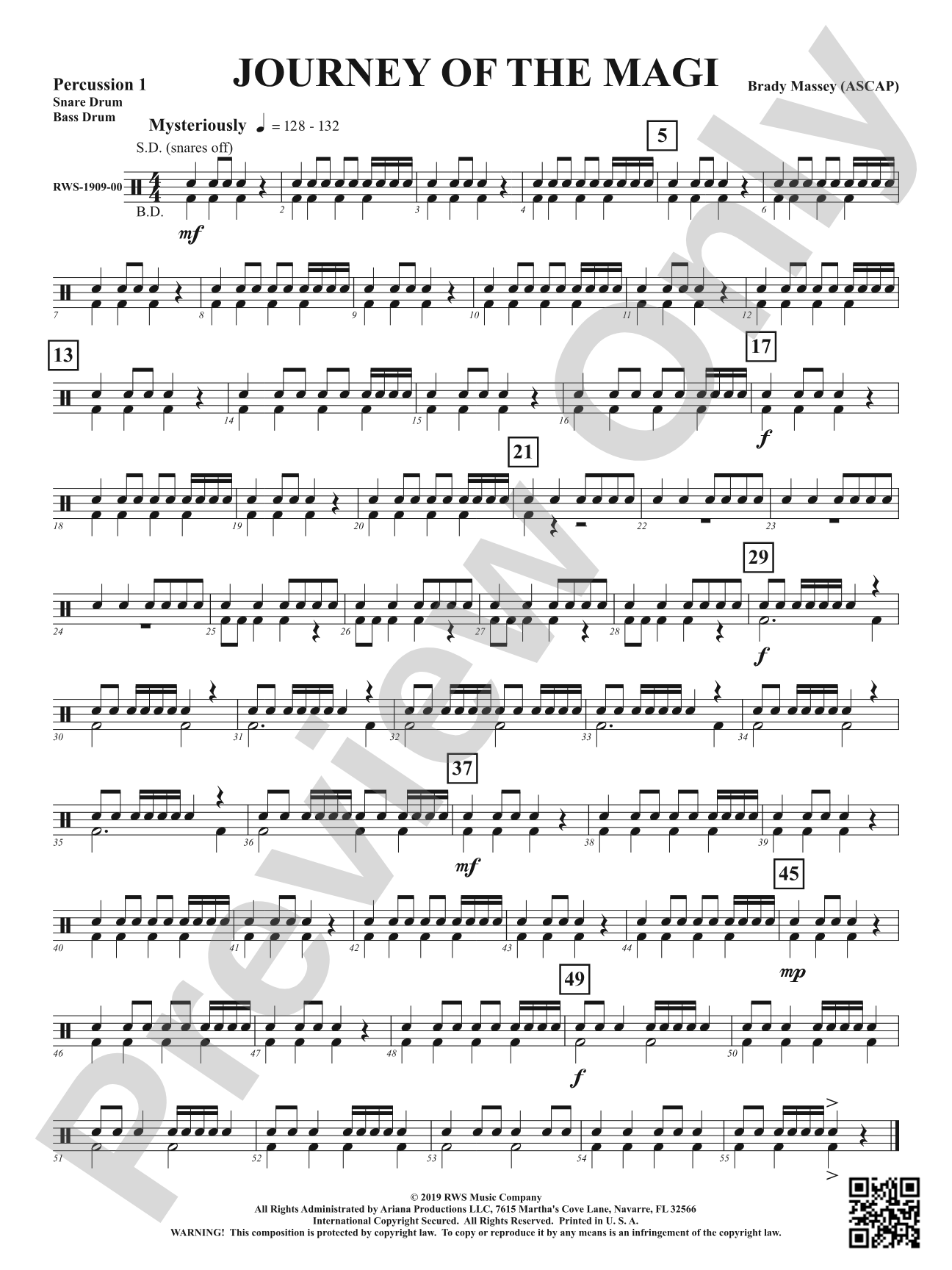 Journey of the Magi: 1st Percussion