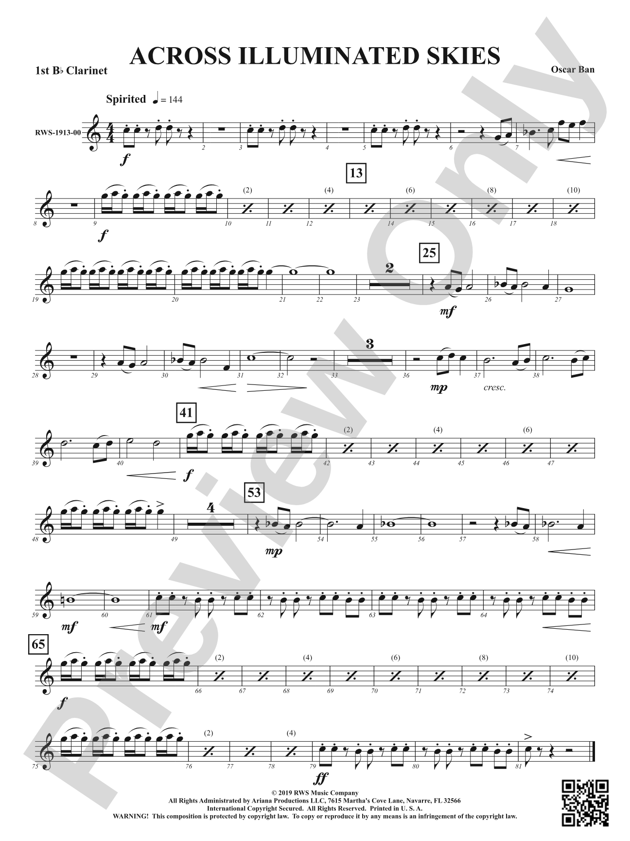 Across Illuminated Skies: 1st B-flat Clarinet