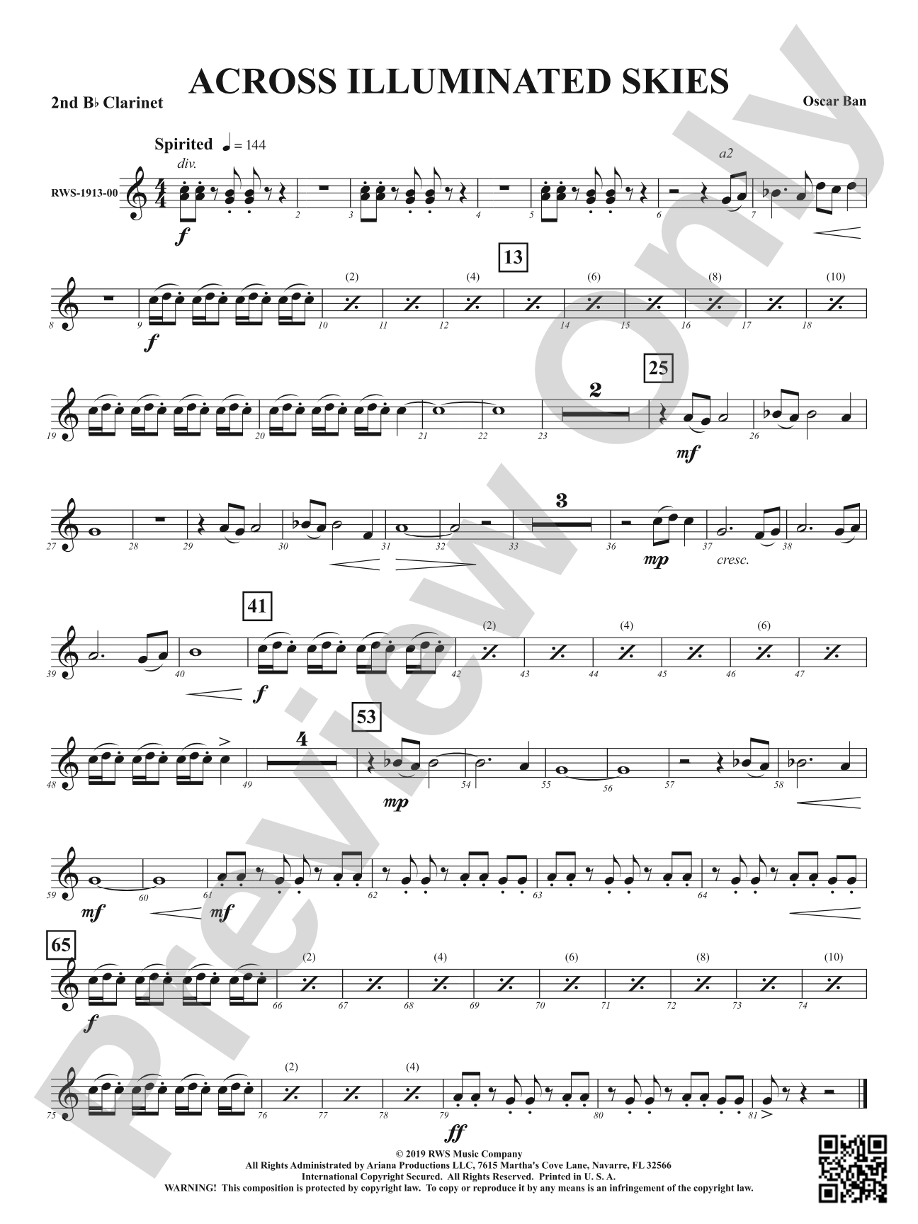 Across Illuminated Skies: 2nd B-flat Clarinet
