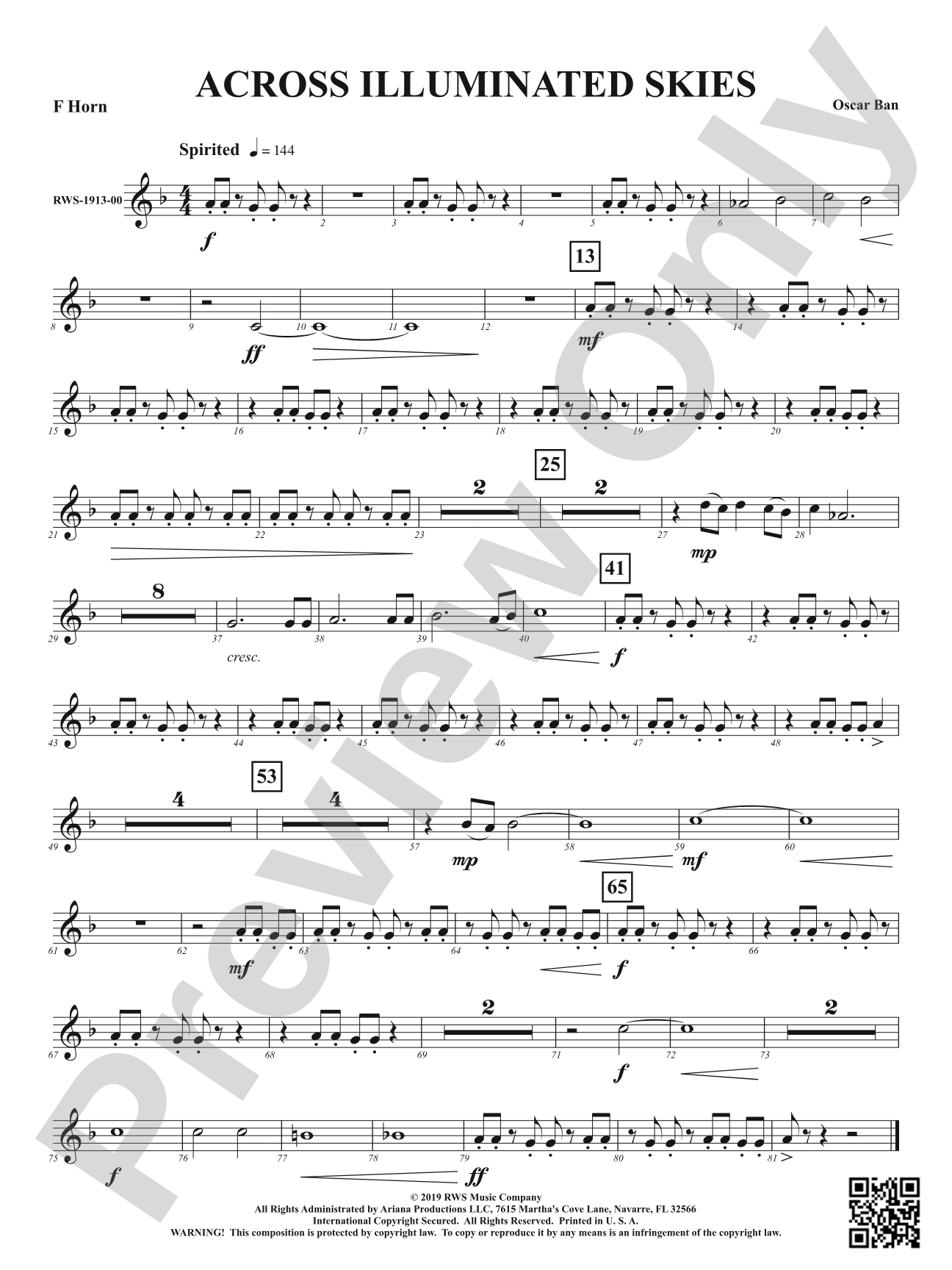 Across Illuminated Skies: 1st F Horn