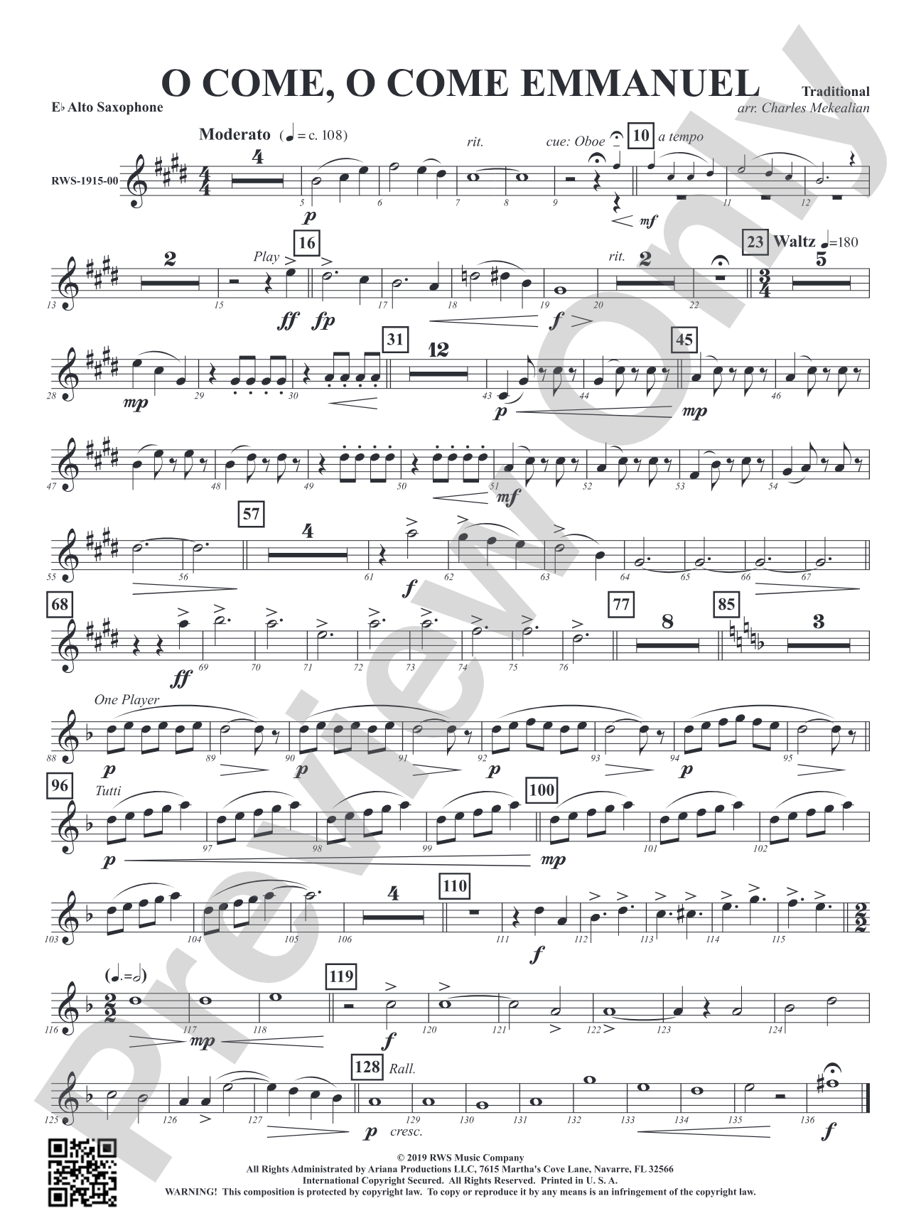 O Come, O Come Emmanuel: 1st E-flat Alto Saxophone