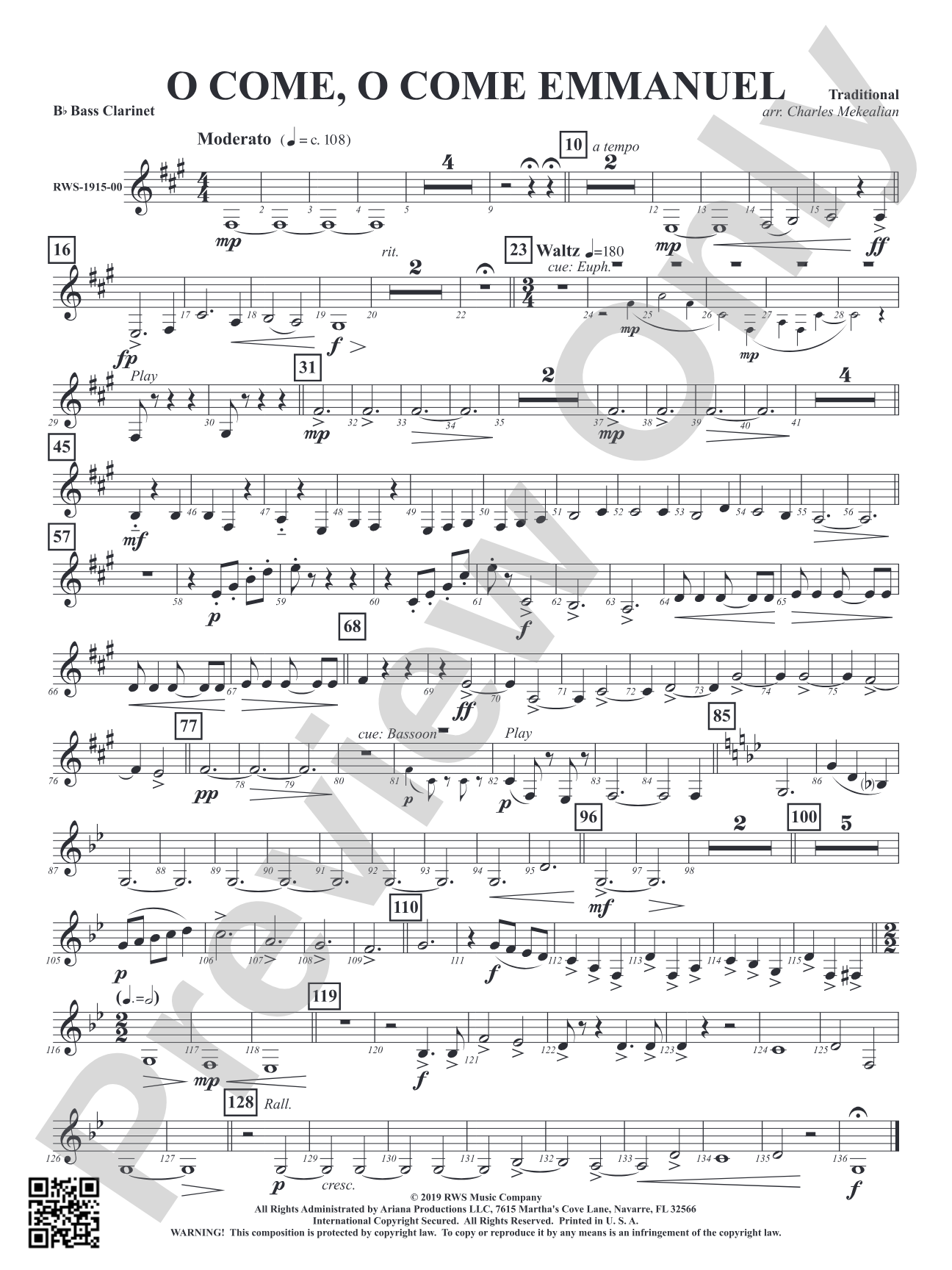 O Come, O Come Emmanuel: B-flat Bass Clarinet