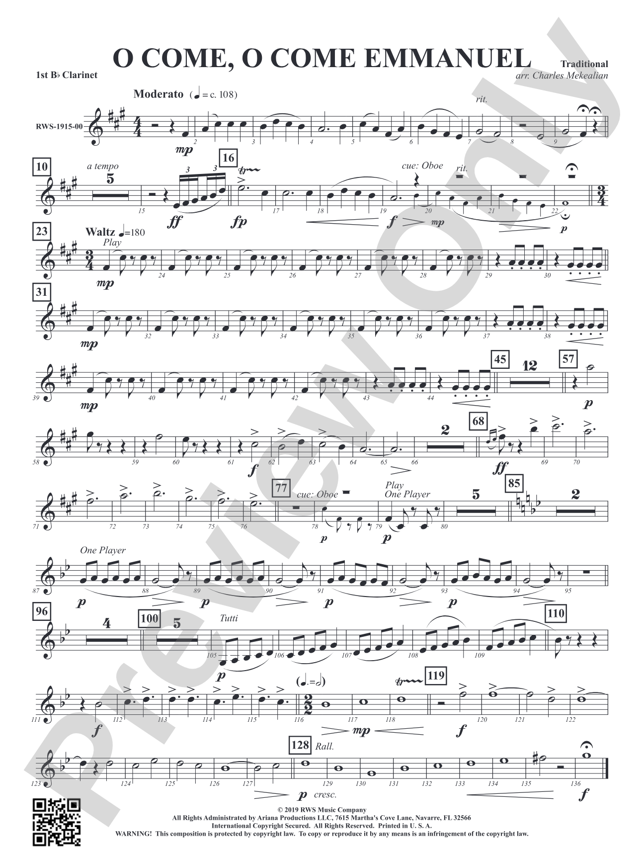 O Come, O Come Emmanuel: 1st B-flat Clarinet