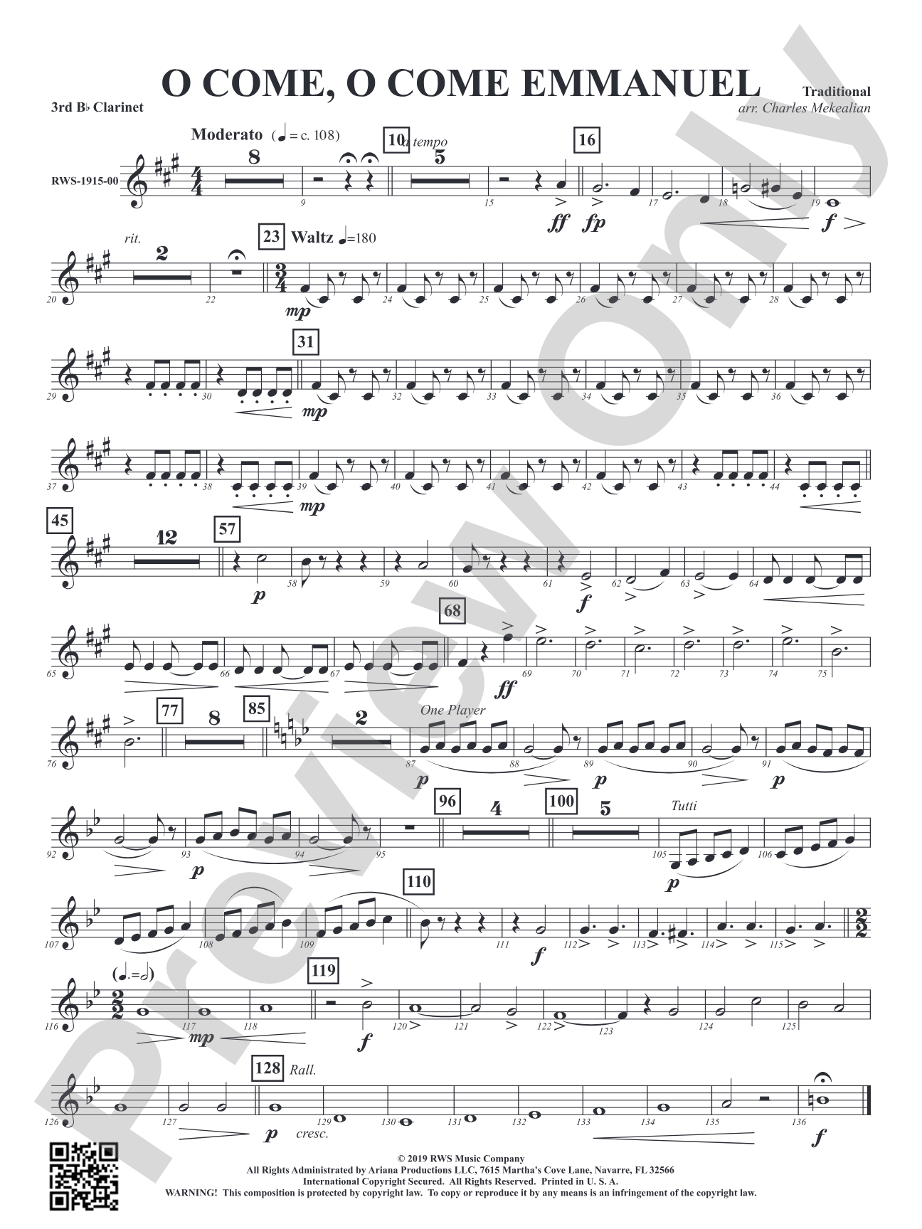 O Come, O Come Emmanuel: 3rd B-flat Clarinet