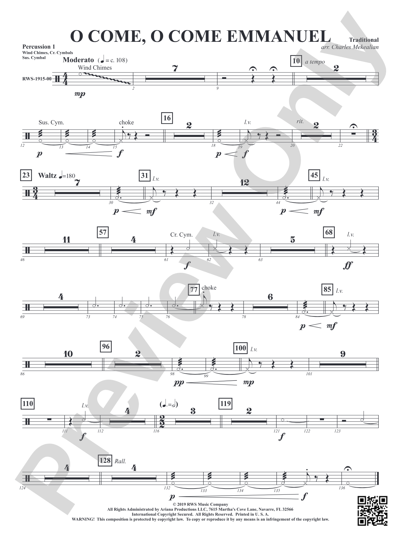 O Come, O Come Emmanuel: 1st Percussion