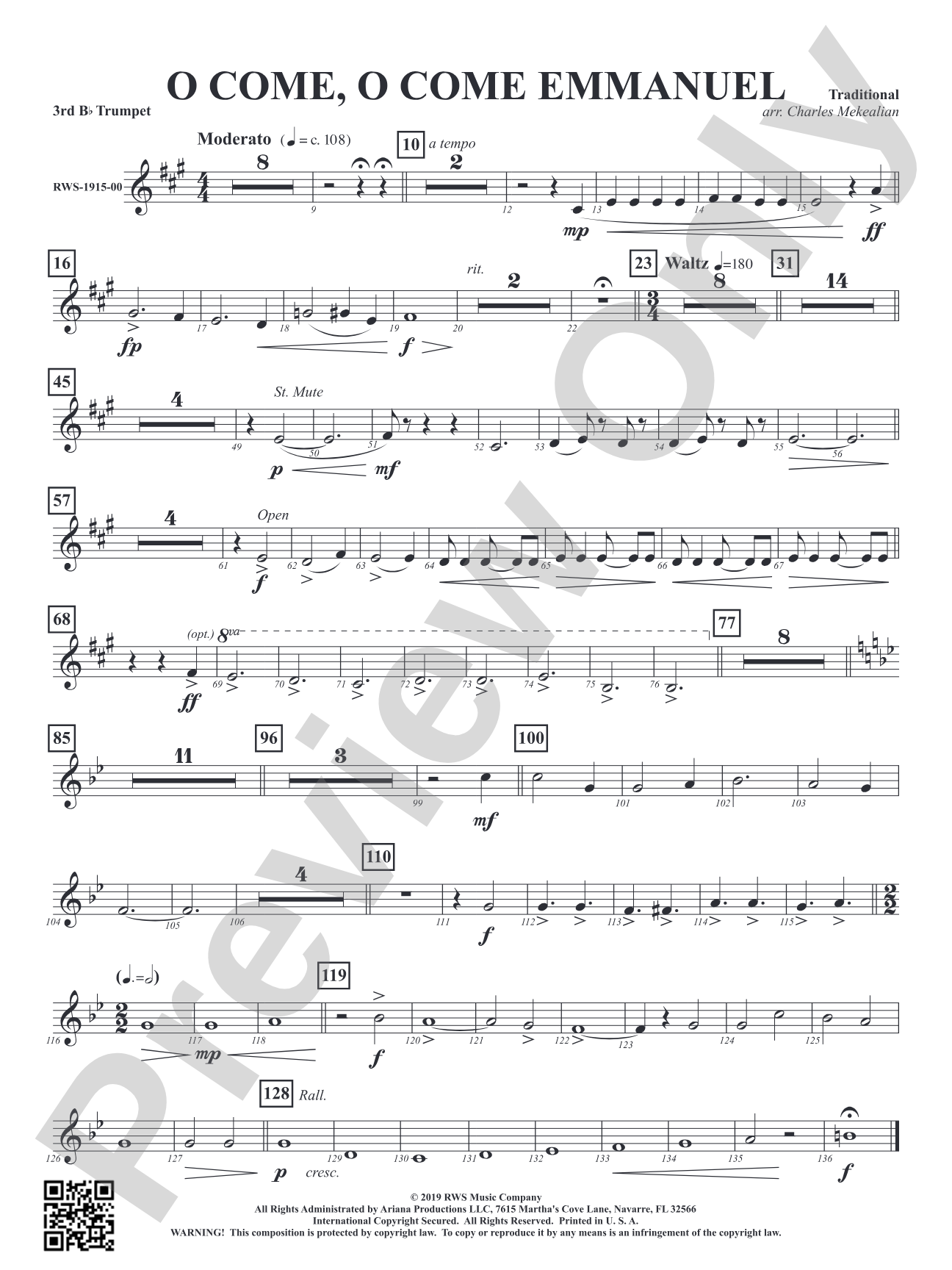 O Come, O Come Emmanuel: 3rd B-flat Trumpet