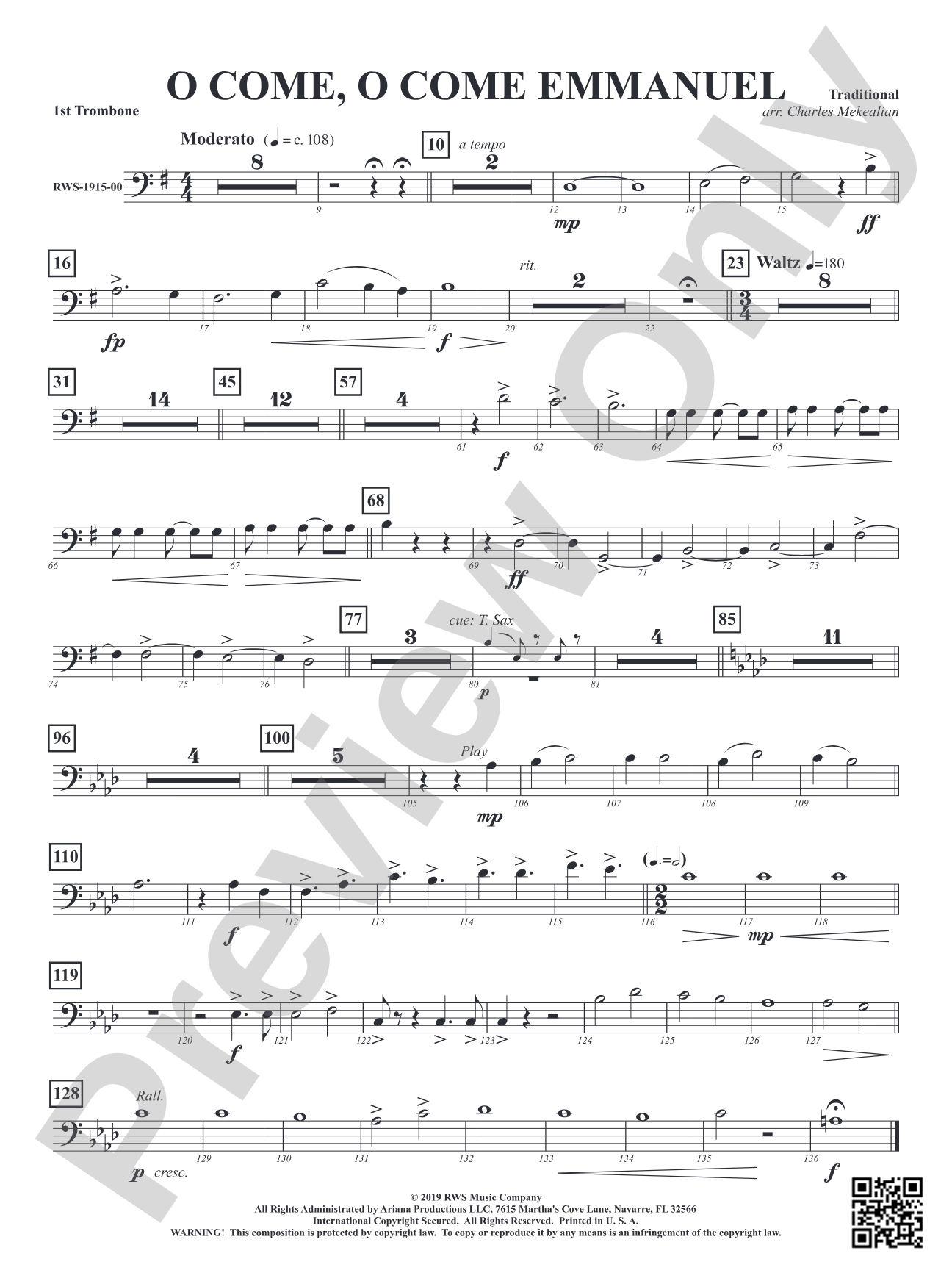 O Come, O Come Emmanuel: 1st Trombone