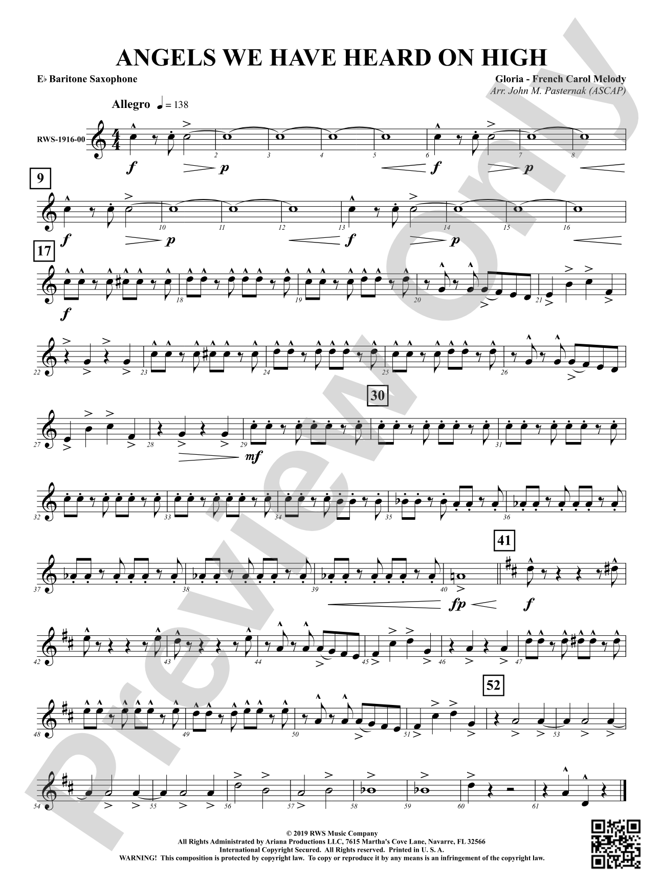 Angels We Have Heard On High: E-flat Baritone Saxophone