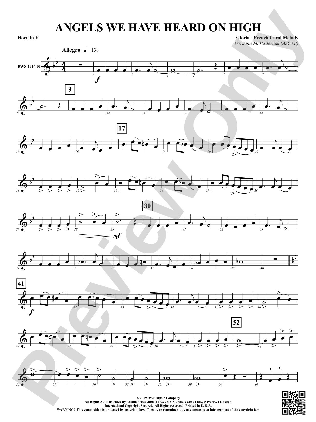 Angels We Have Heard On High: 1st F Horn